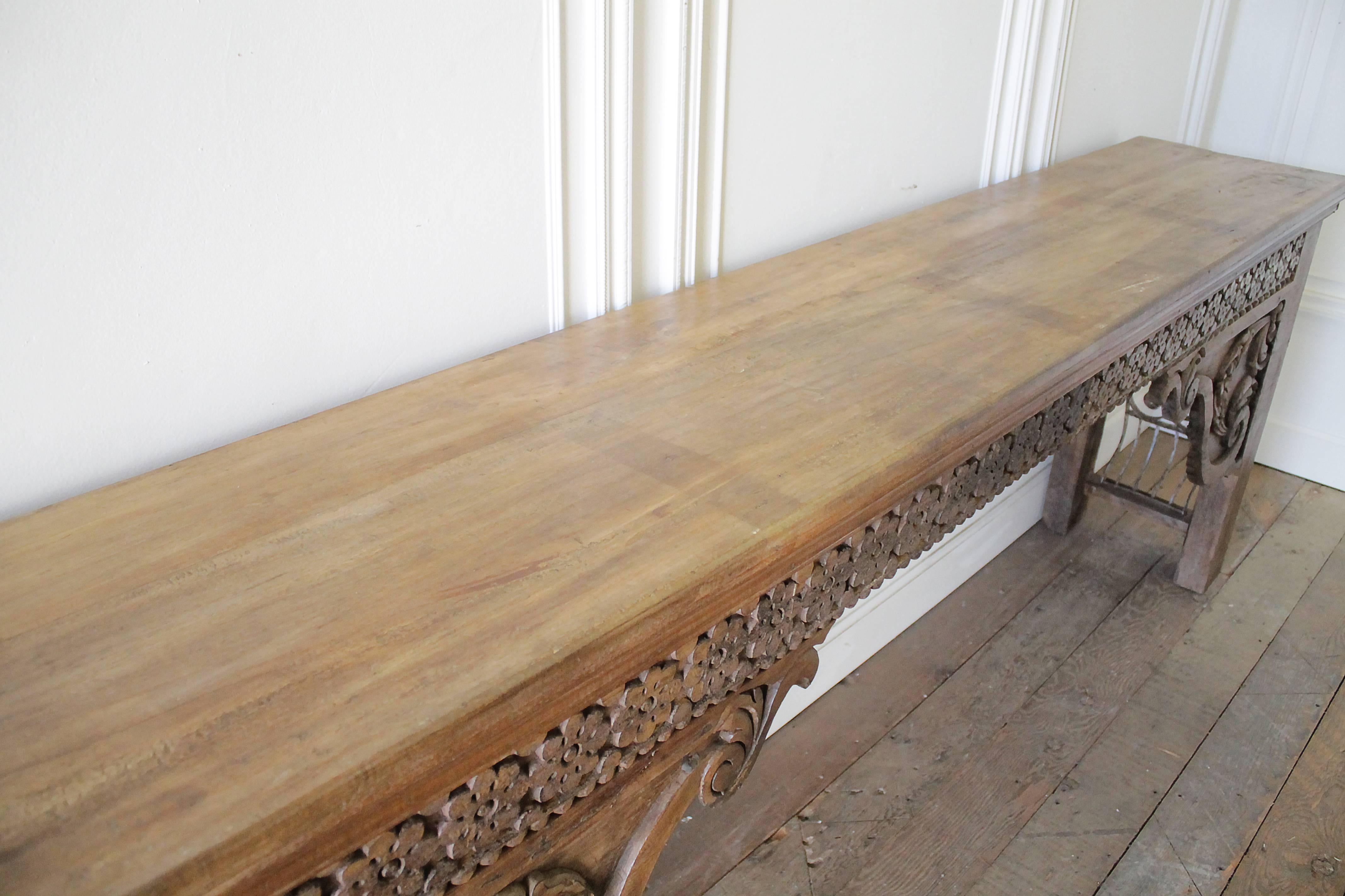 20th Century Decorative Wood and Iron Moroccan Style Console Sofa Table