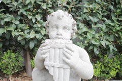 Vintage Cast Stone Cherub with Musical Instrument