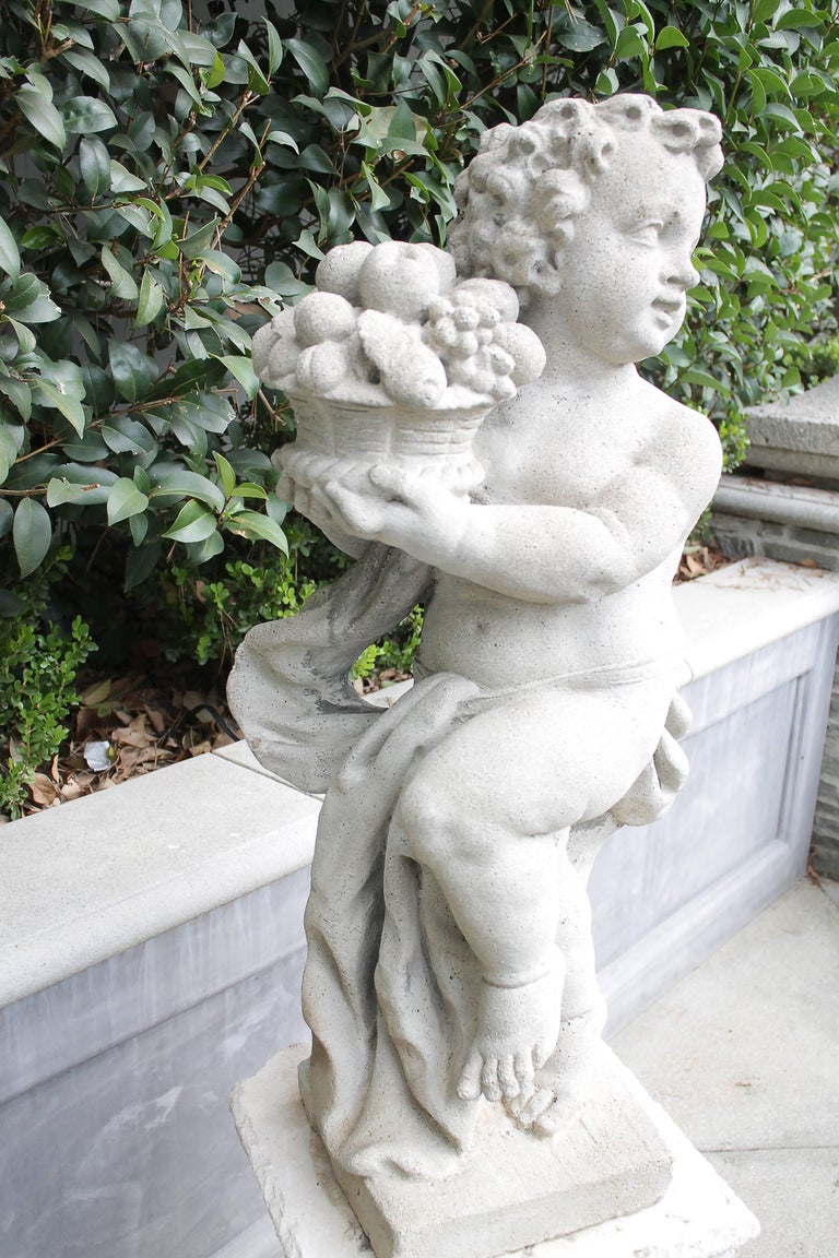 Vintage Cast Stone Garden Cherub at 1stDibs