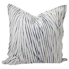 Vintage Shibori Dyed Textile Pillow with White Linen