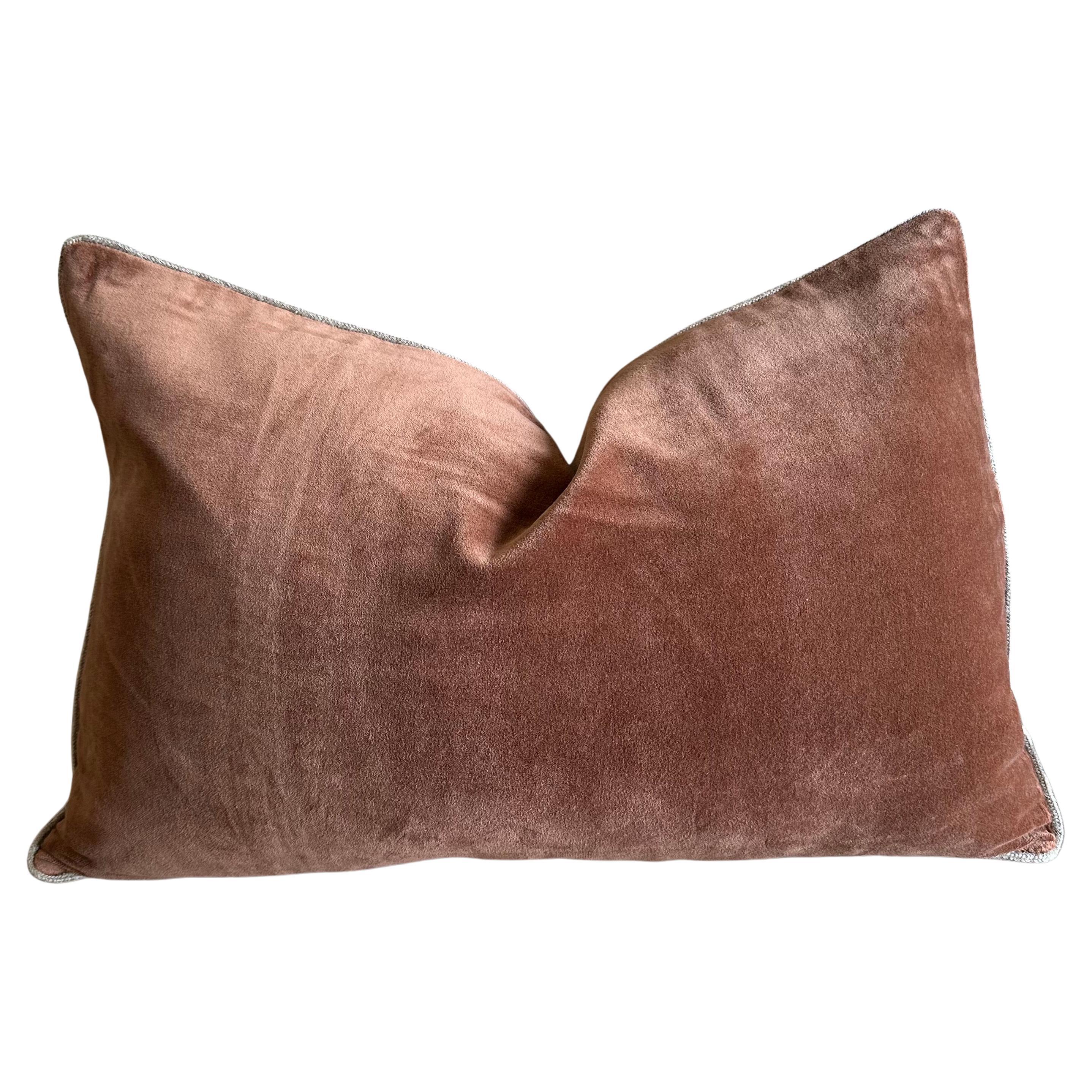 French Cotton Velvet Lumbar Pillow with Jute Trim For Sale