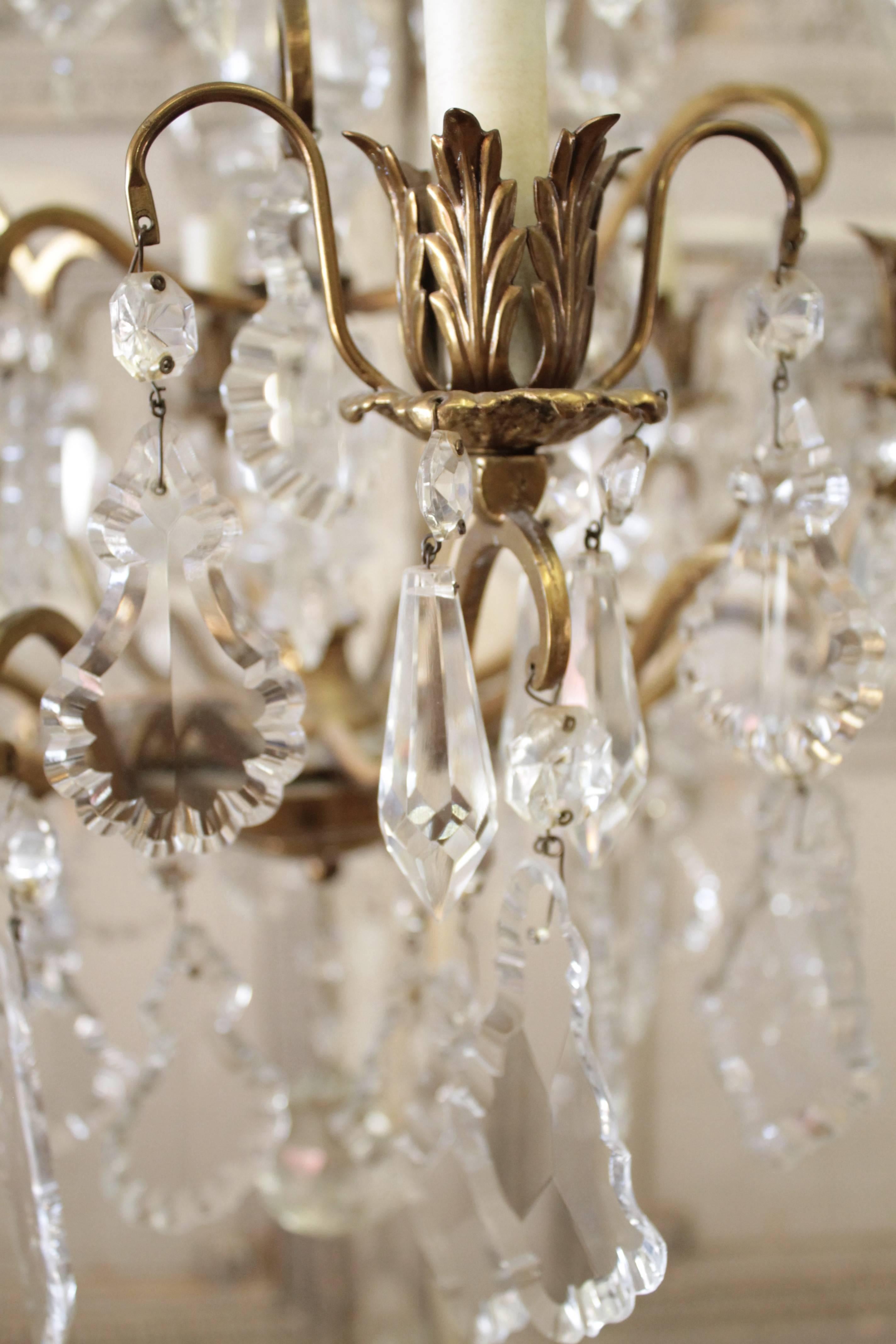 Gilt Antique French Crystal and Bronze Chandelier