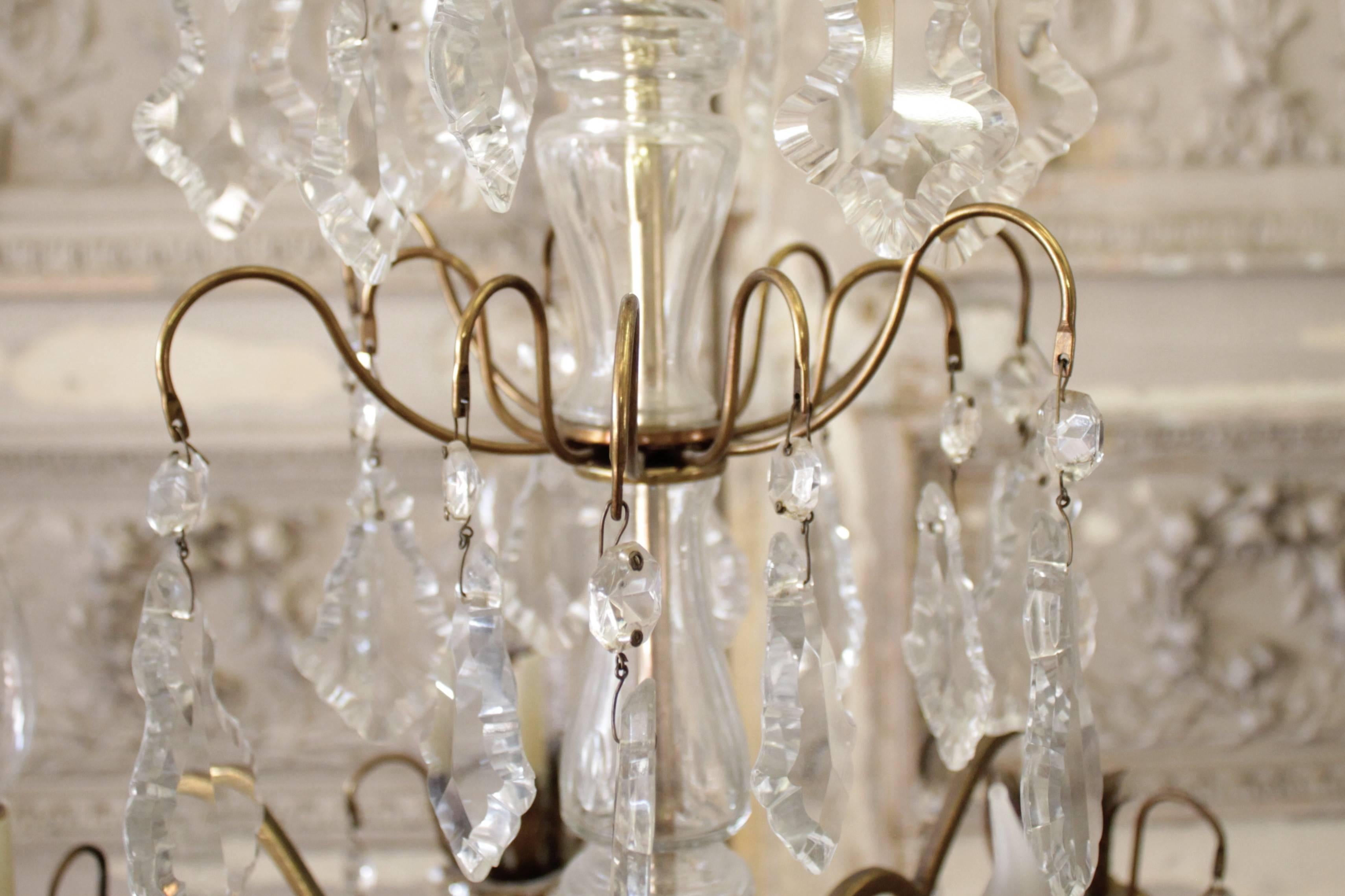 Antique French Crystal and Bronze Chandelier In Good Condition In Brea, CA