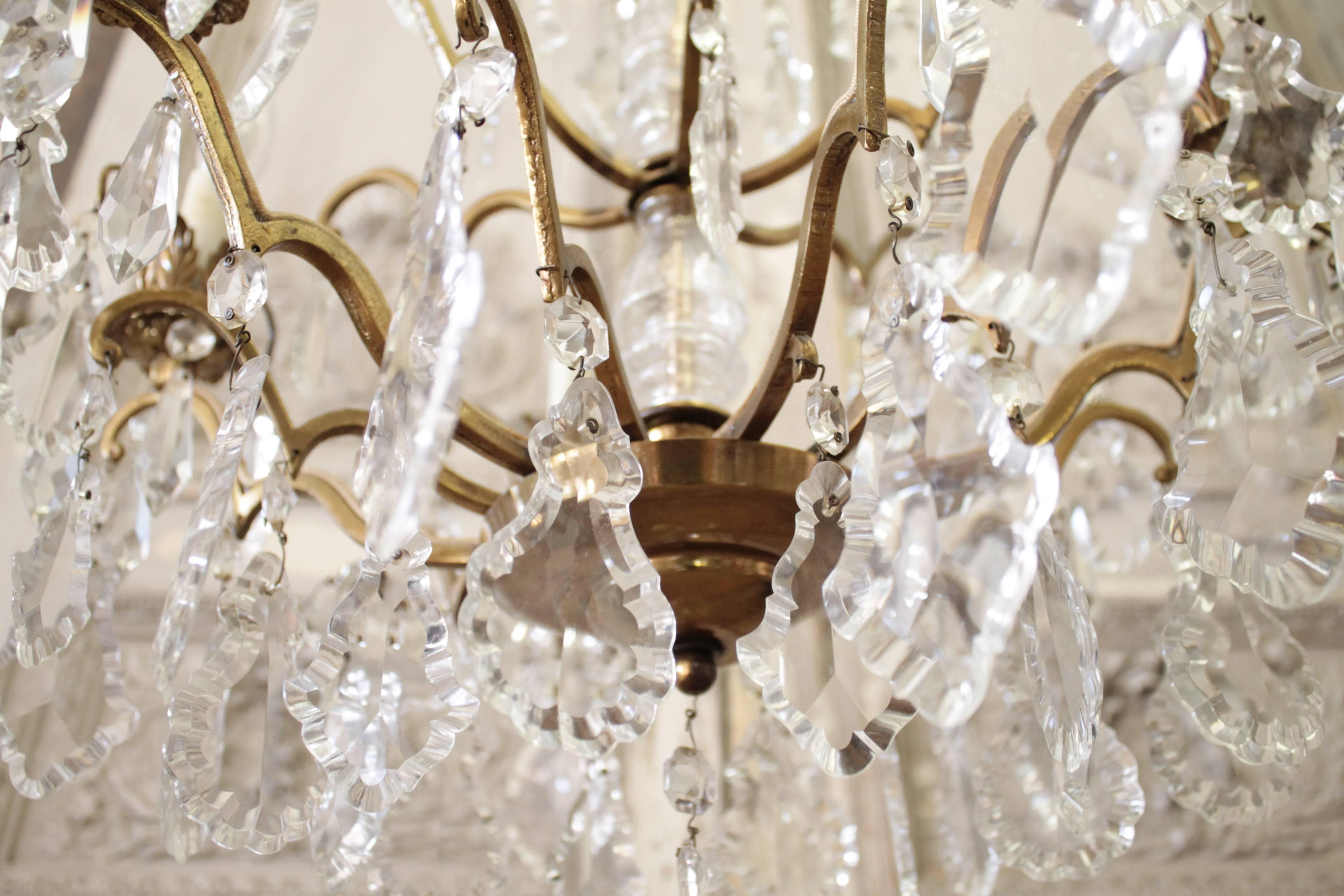 19th Century Antique French Crystal and Bronze Chandelier