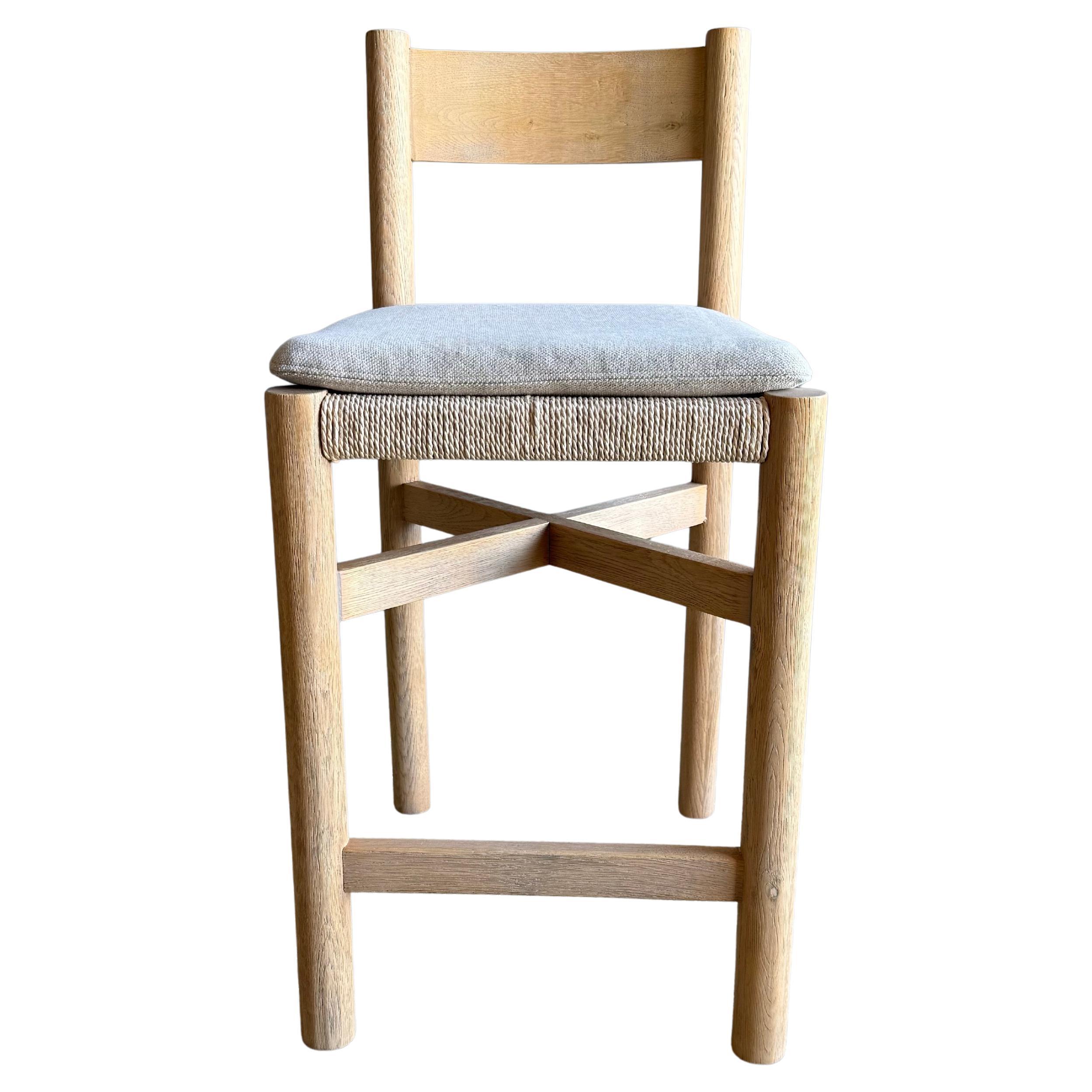 White Oak Counter Stool with Woven Seat and 100% Hemp Seat Cushion