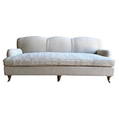 Modern English Sofa in a Heavy Weight Stone Washed Natural Hemp & Down Cushion