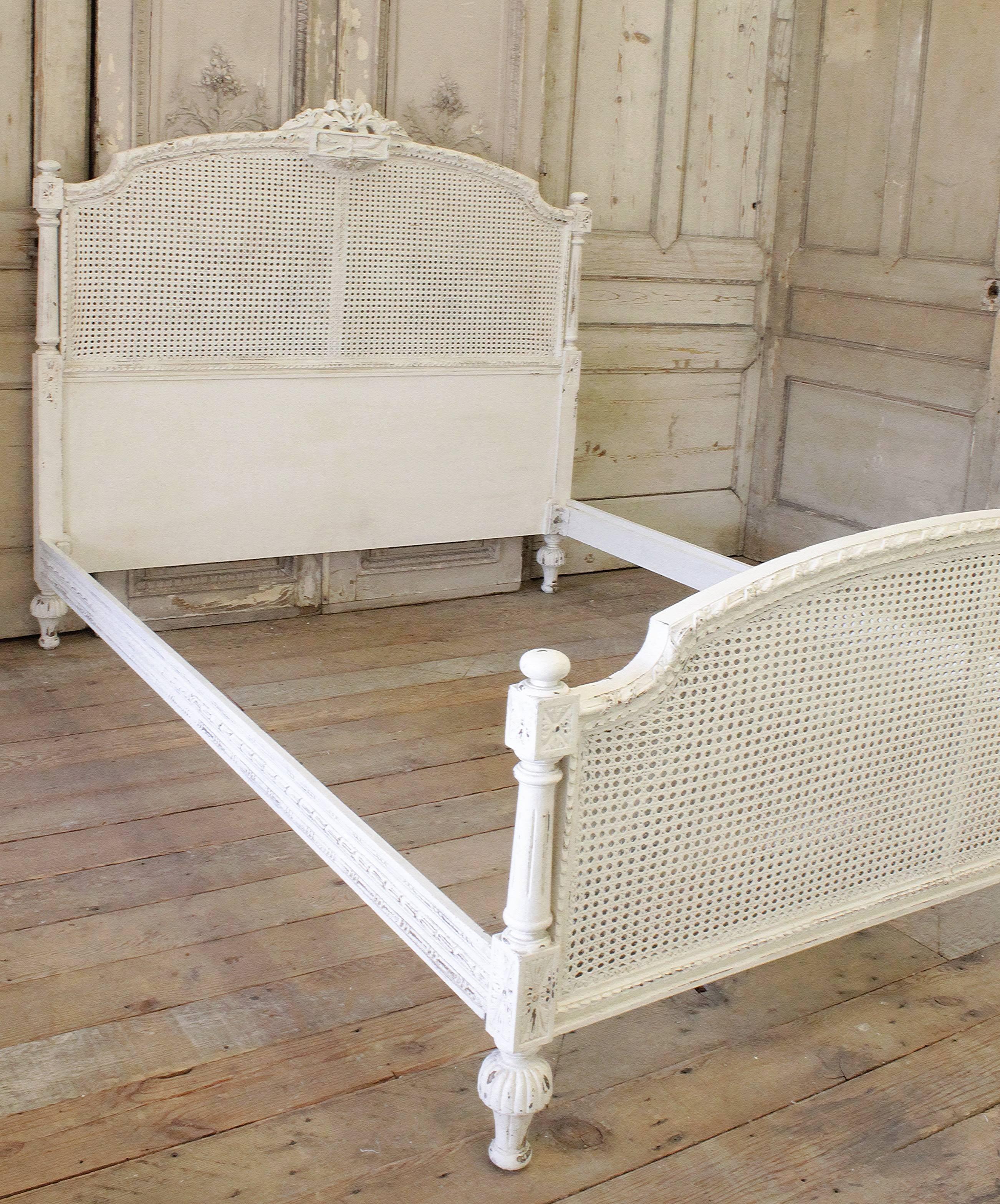 Wood French Painted Louis XVI Queen-Size Bed Frame