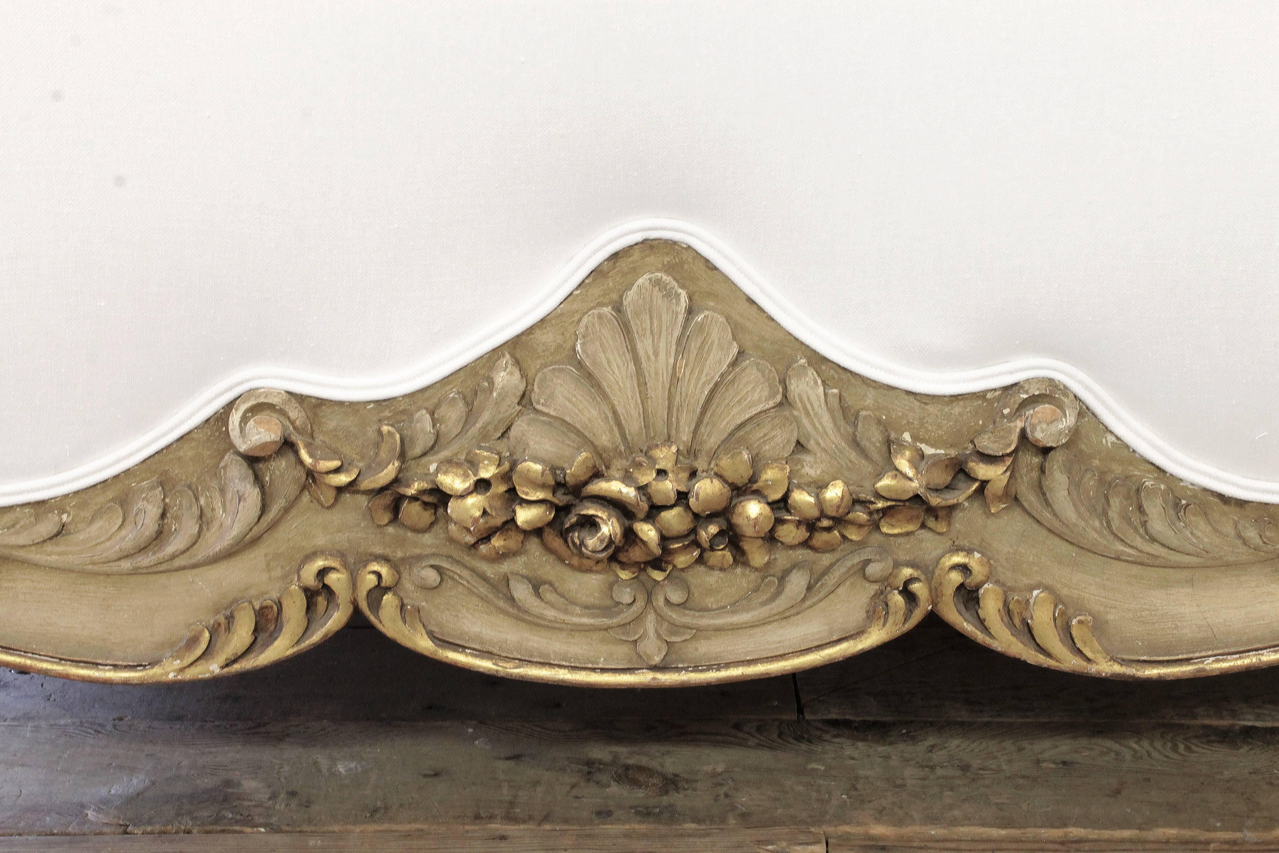 Carved French Louis XV Painted and Giltwood Queen Bed