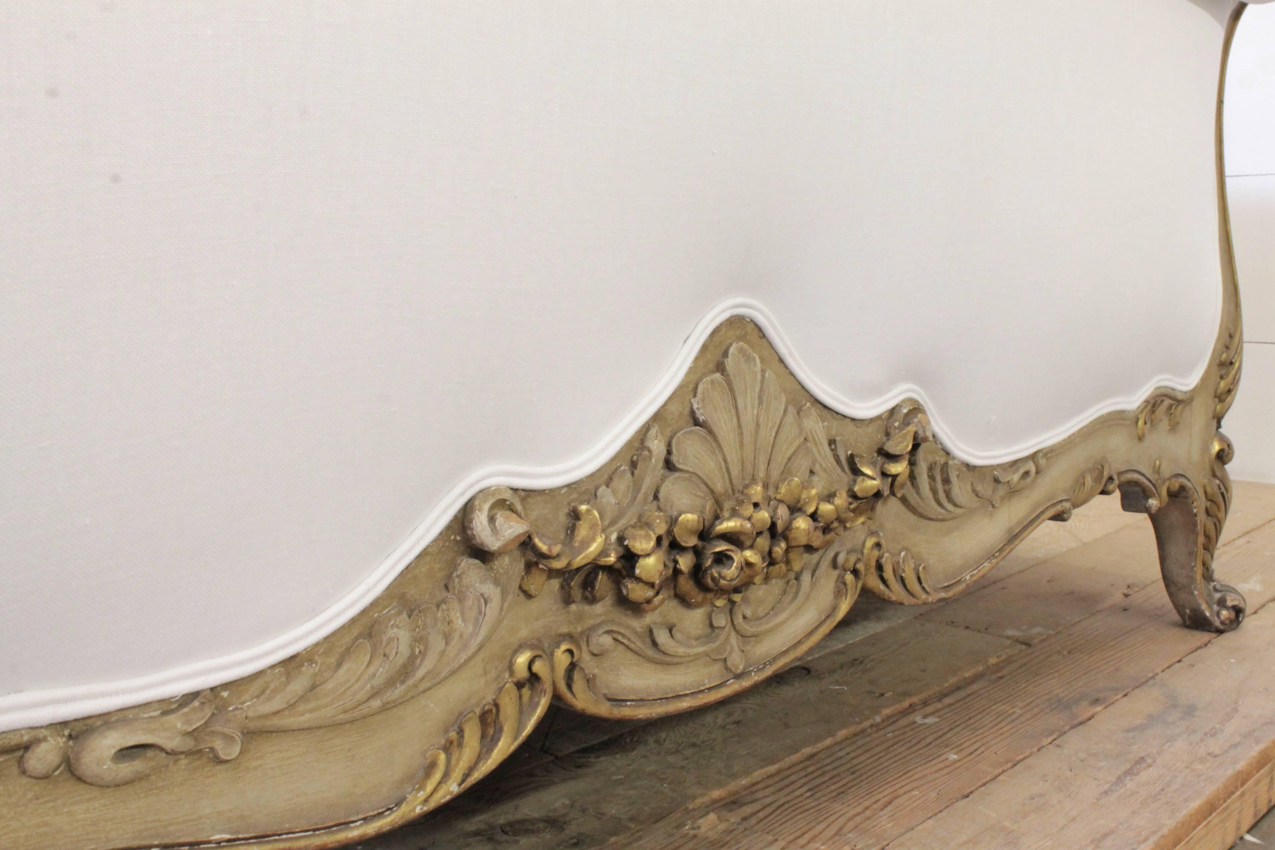 20th Century French Louis XV Painted and Giltwood Queen Bed