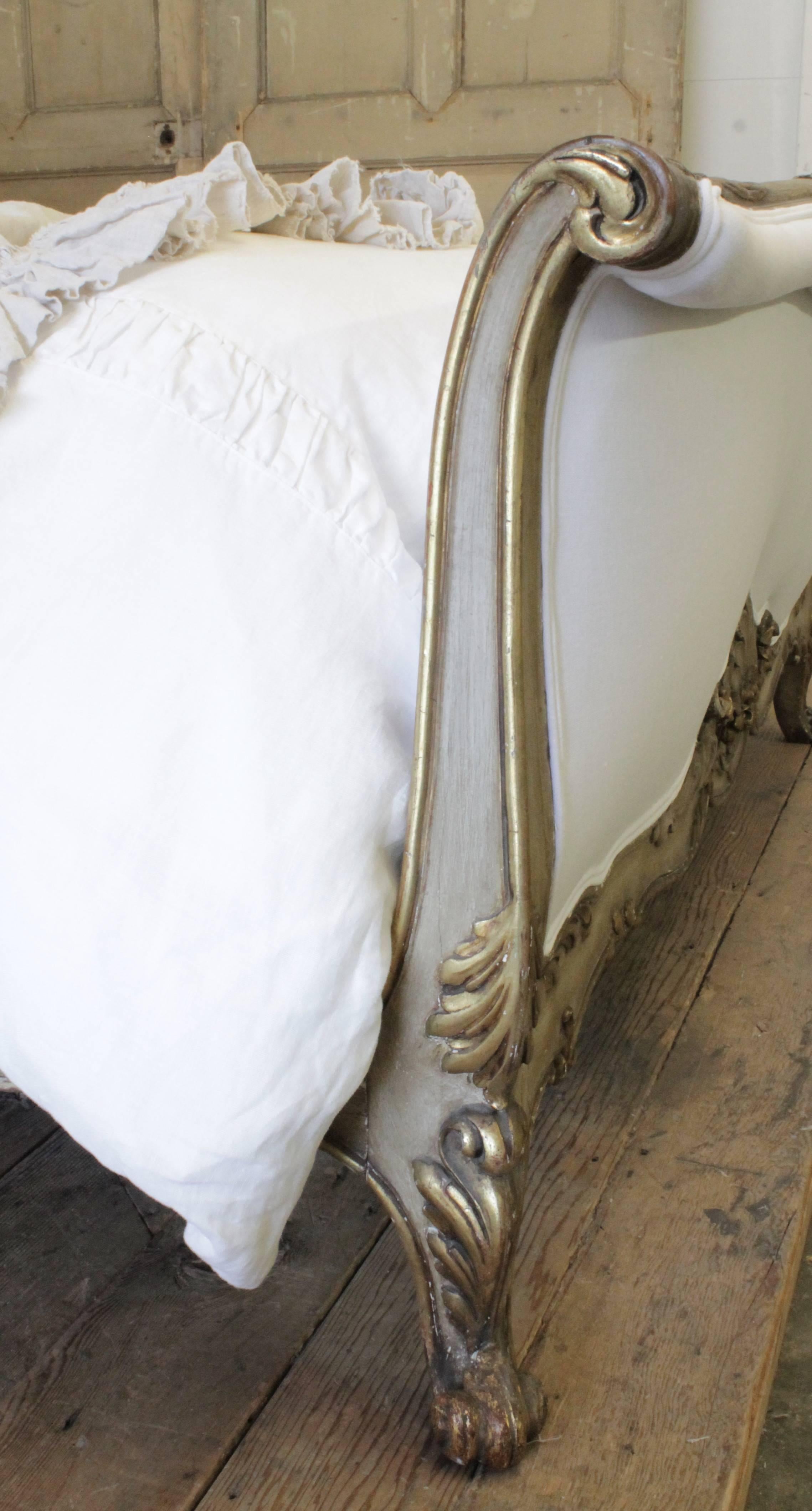French Louis XV Painted and Giltwood Queen Bed 2
