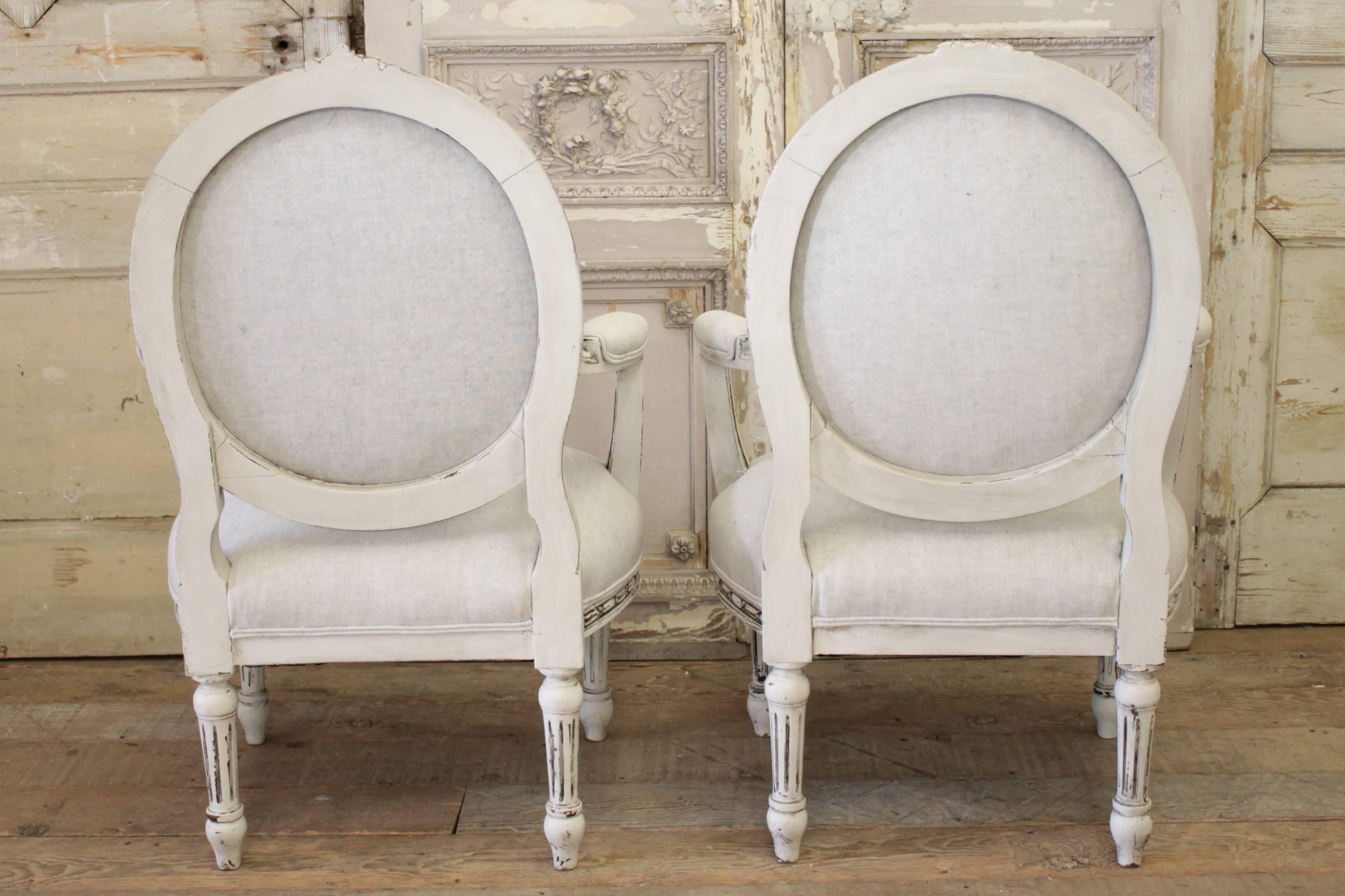 Pair of Painted French Louis XVI Style Fauteuils 1