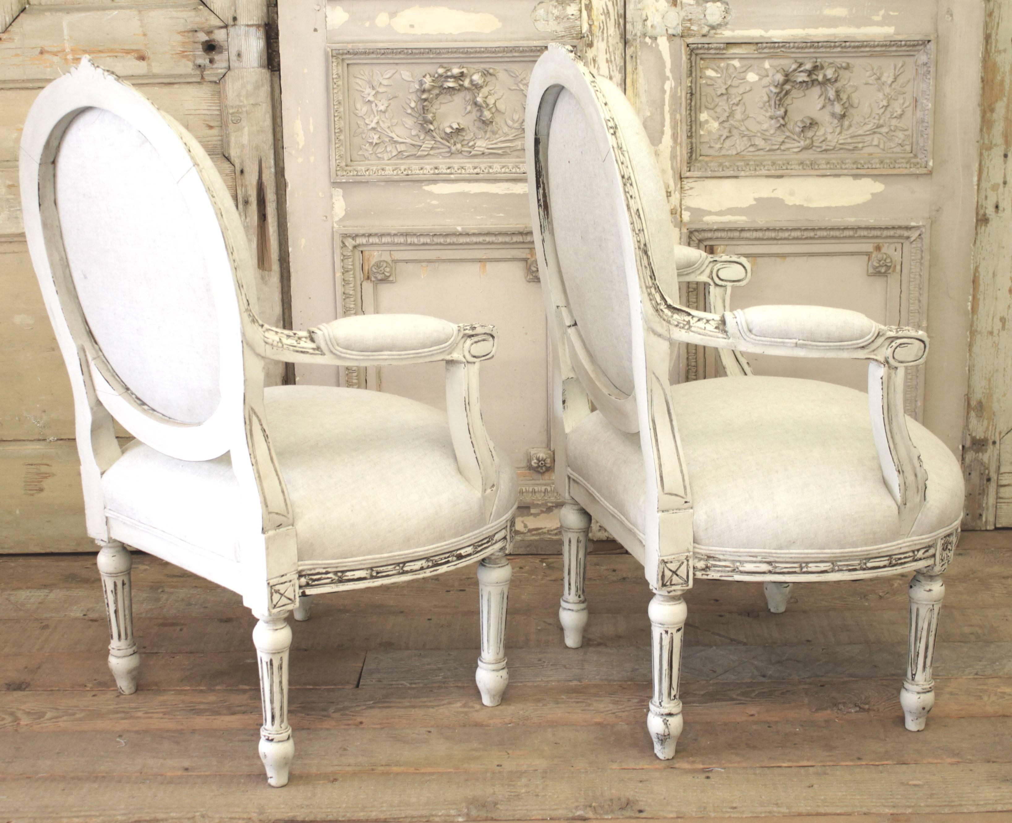 Pair of Painted French Louis XVI Style Fauteuils 2