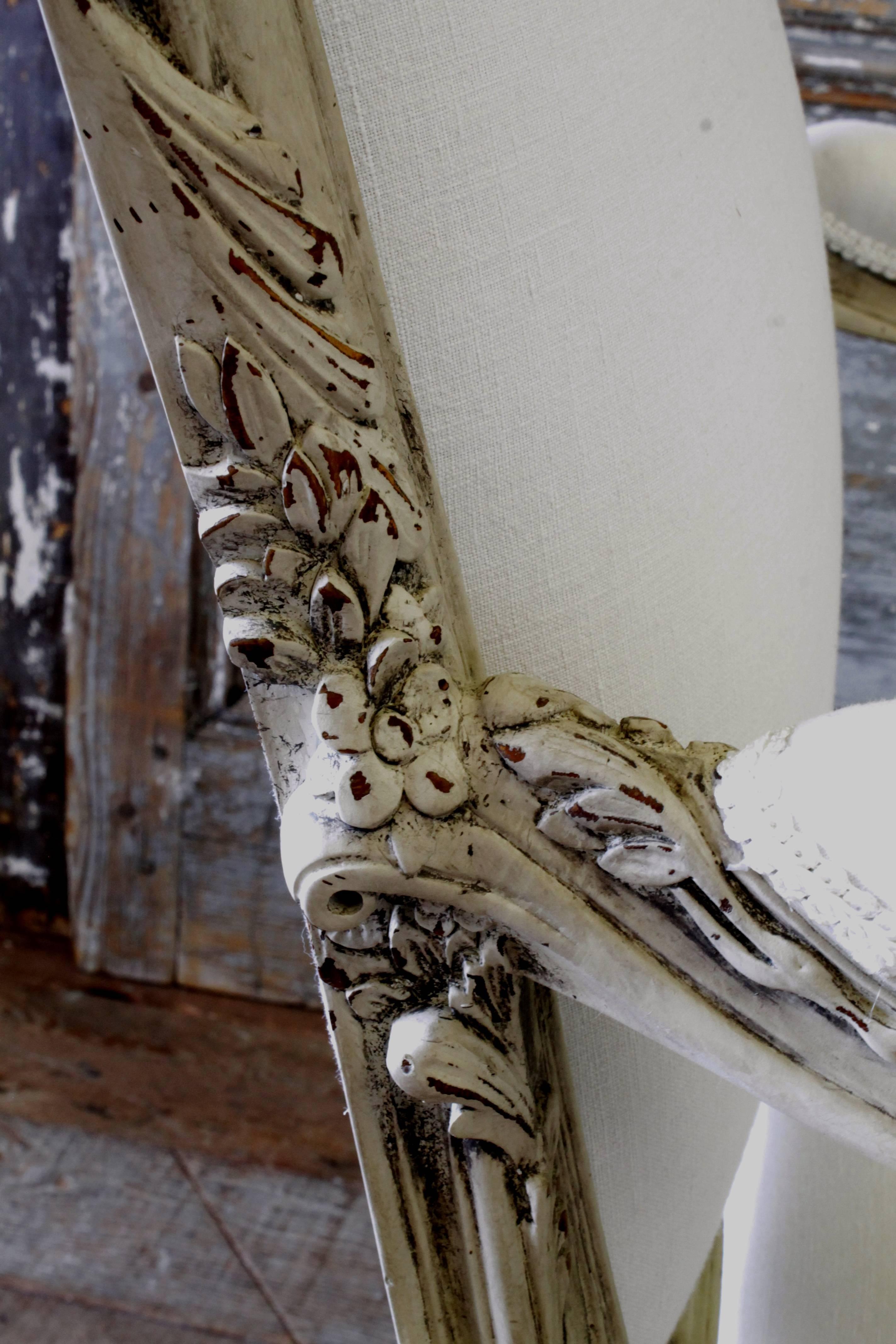 Louis XV Painted Armchair in Homespun Linen 1