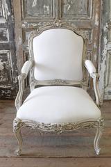 Louis XV Painted Armchair in Homespun Linen