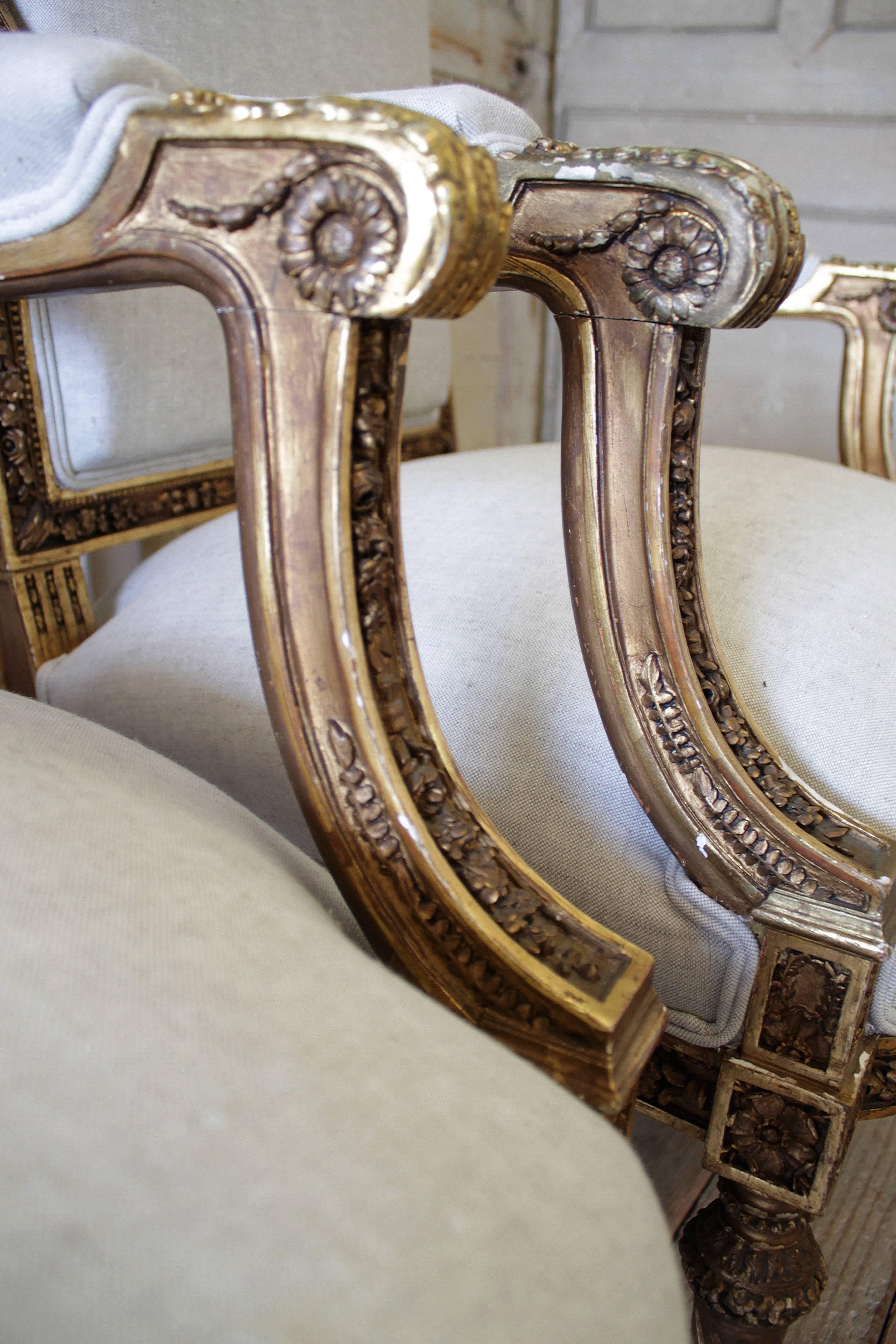 Pair of 19th Century Louis XVI Carved Giltwood Chairs In Excellent Condition In Brea, CA