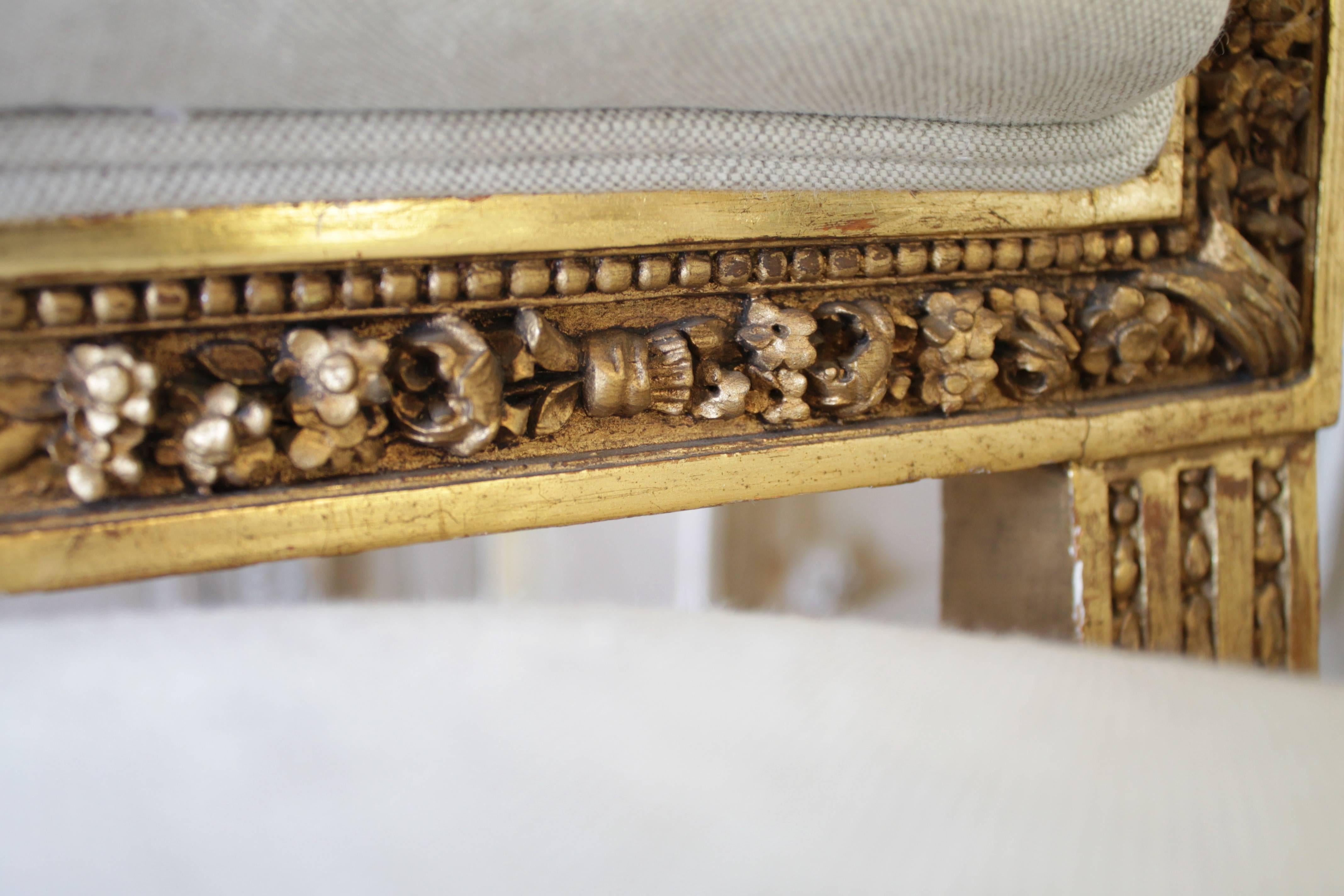 Pair of 19th Century Louis XVI Carved Giltwood Chairs 5
