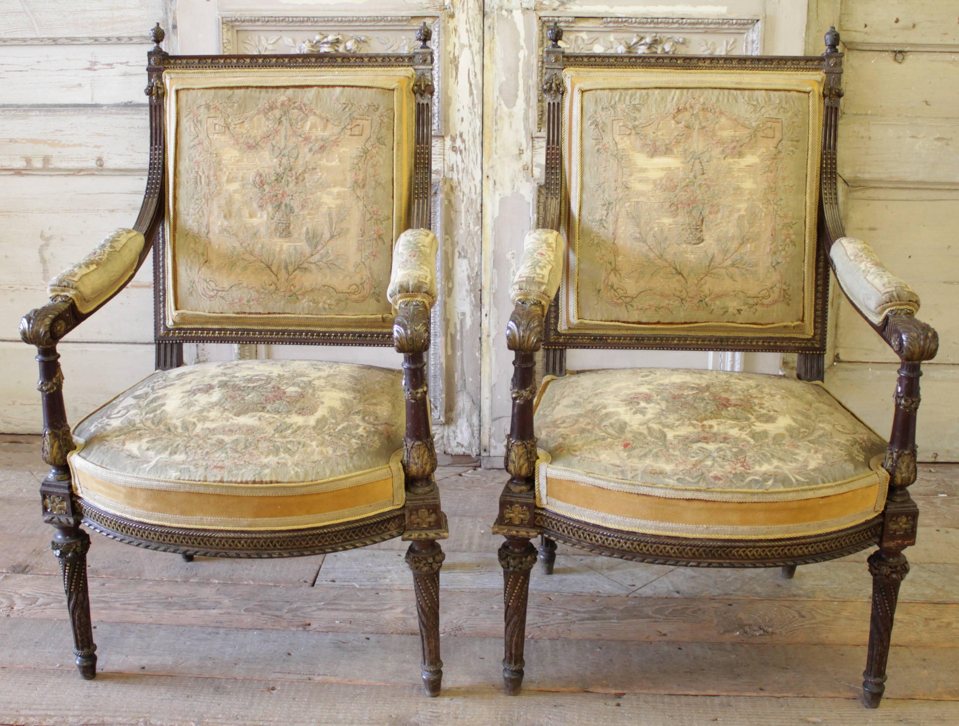Gold 19th Century Louis XVI Five-Piece Salon Set with Tapestry
