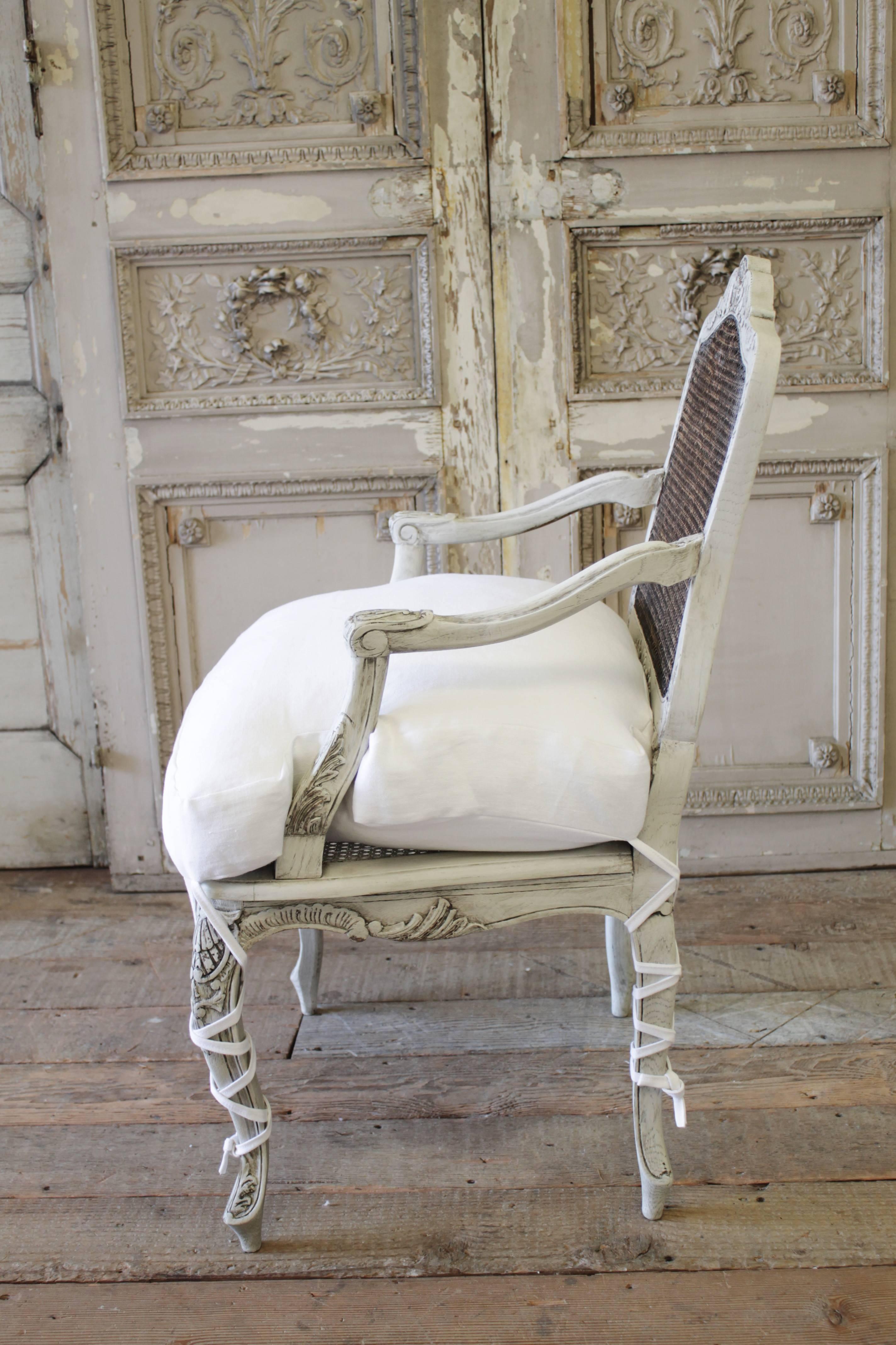 Carved Painted 19th Century French Cane Back Chair