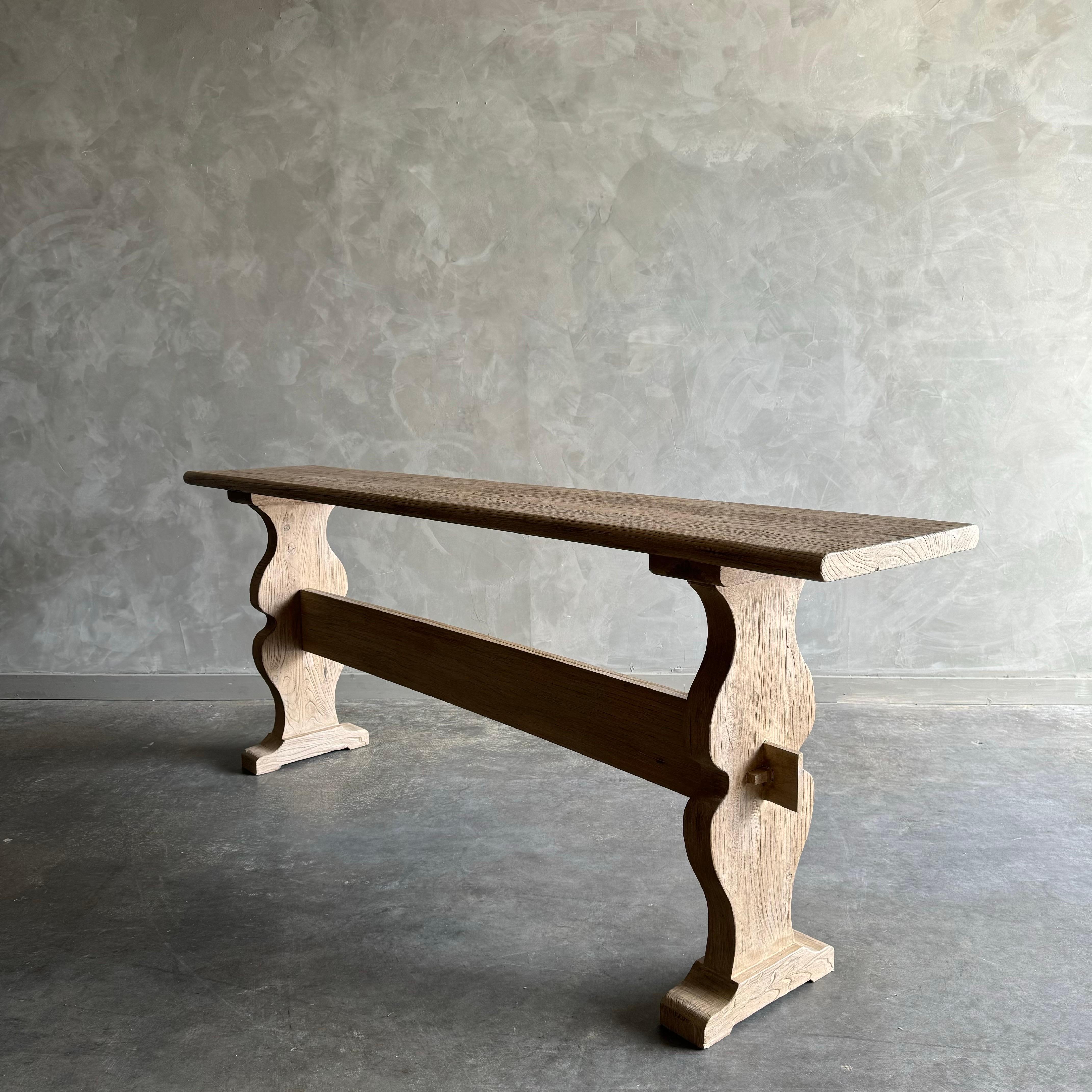 Organic Modern Amber reclaimed elm wood console table For Sale