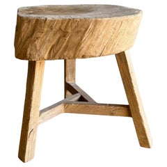 Vintage Wabi Sabi Elm Wood Slice Side Table