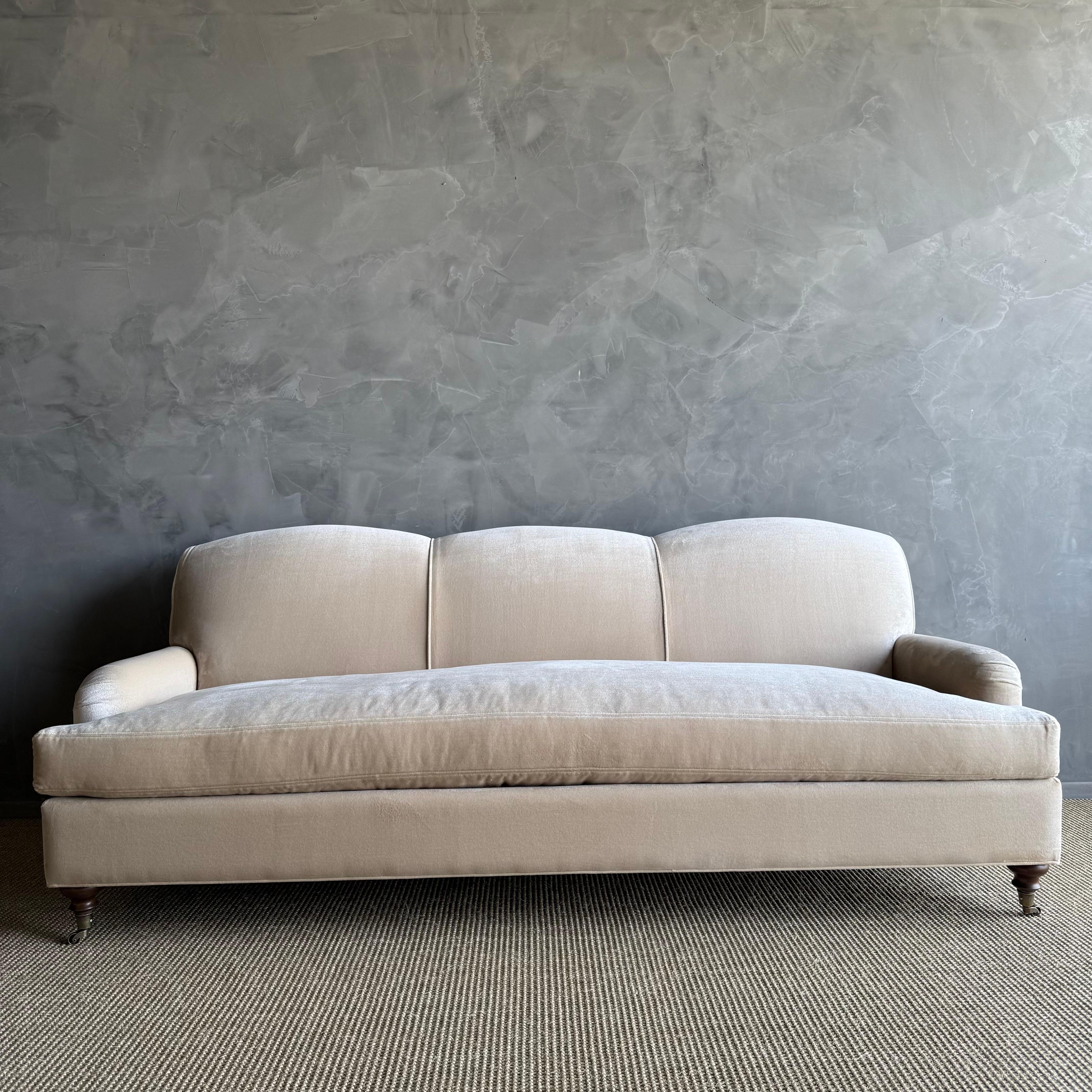 Custom Made Modern English Arm Sofa in Performance Linen Velvet -  96