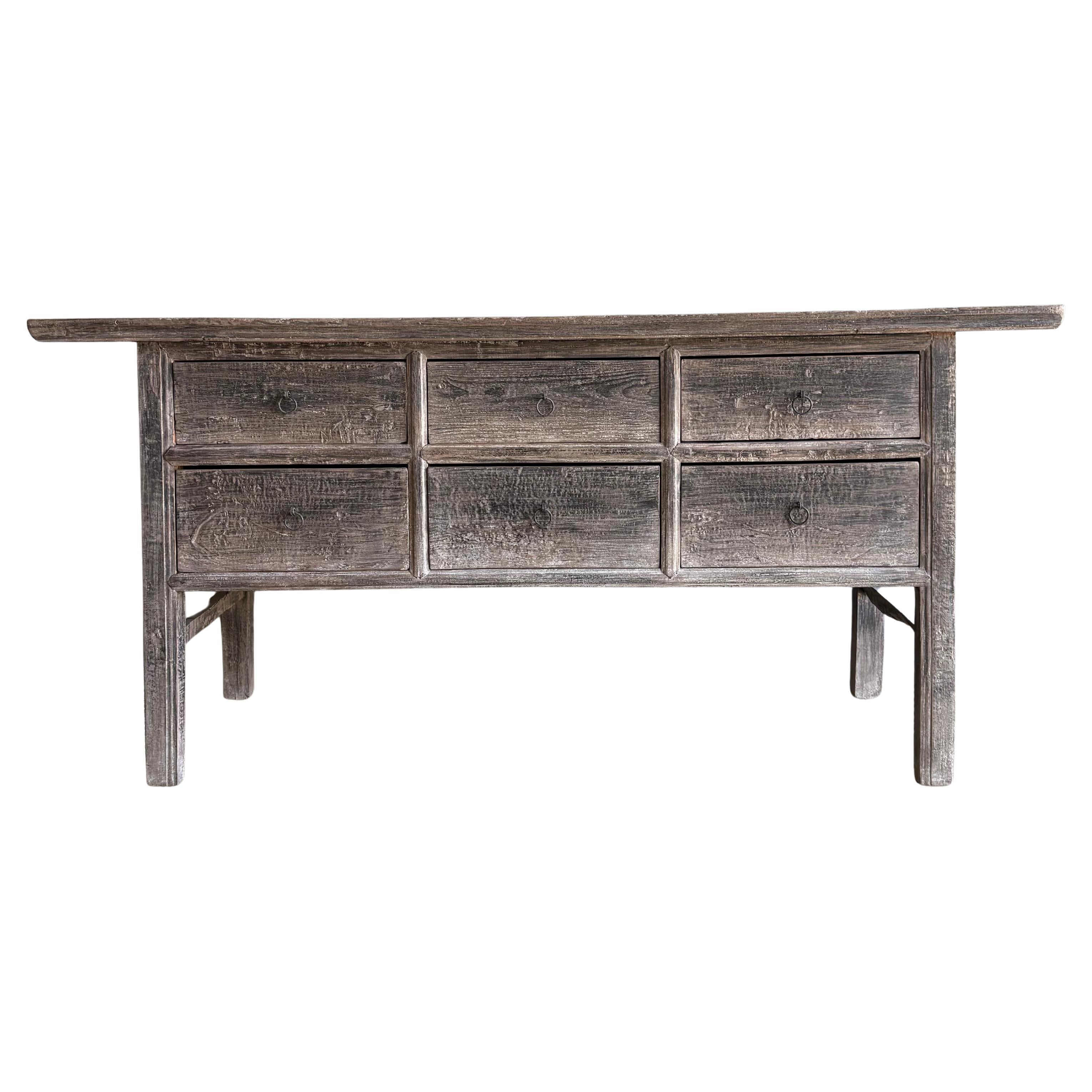Vintage Painted Elm Wood Console Table with Drawers