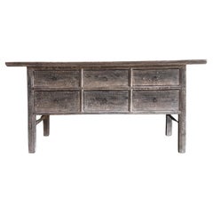 Vintage Painted Elm Wood Console Table with Drawers