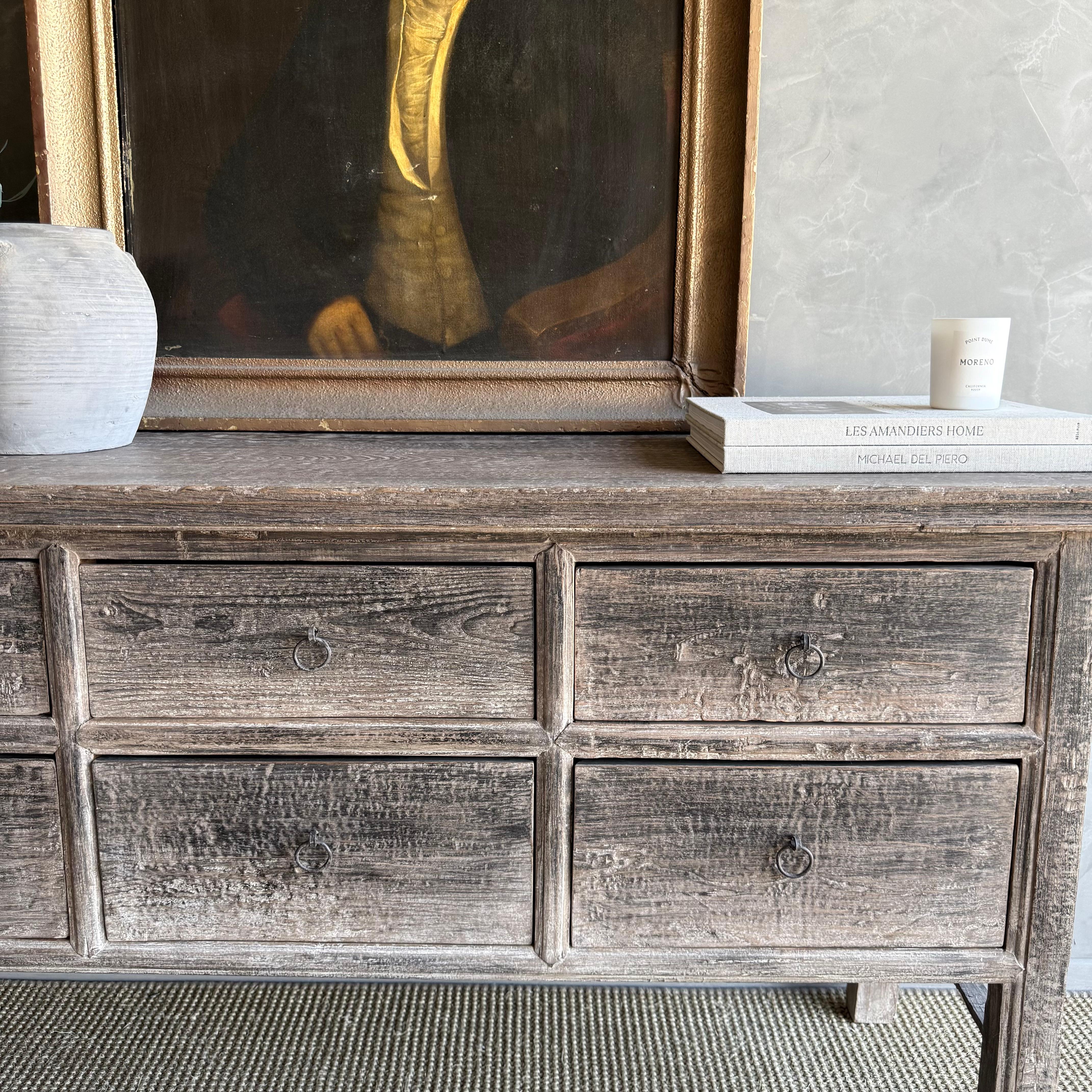 20th Century Vintage Painted Elm Wood Console Table with Drawers For Sale