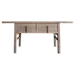 Vintage Elm Wood Console Natural Finish with 2 Drawers