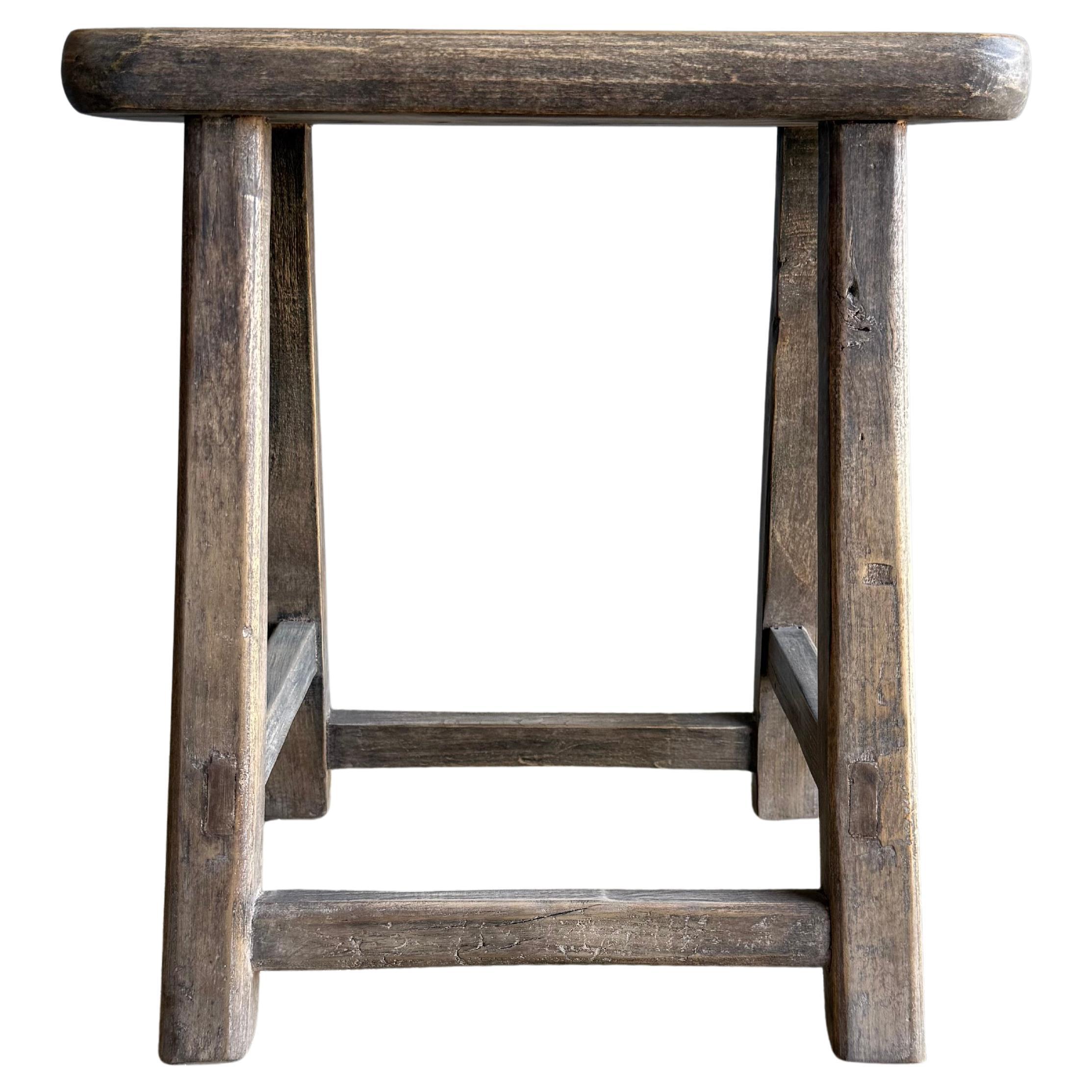 Vintage Elm Wood Stool For Sale