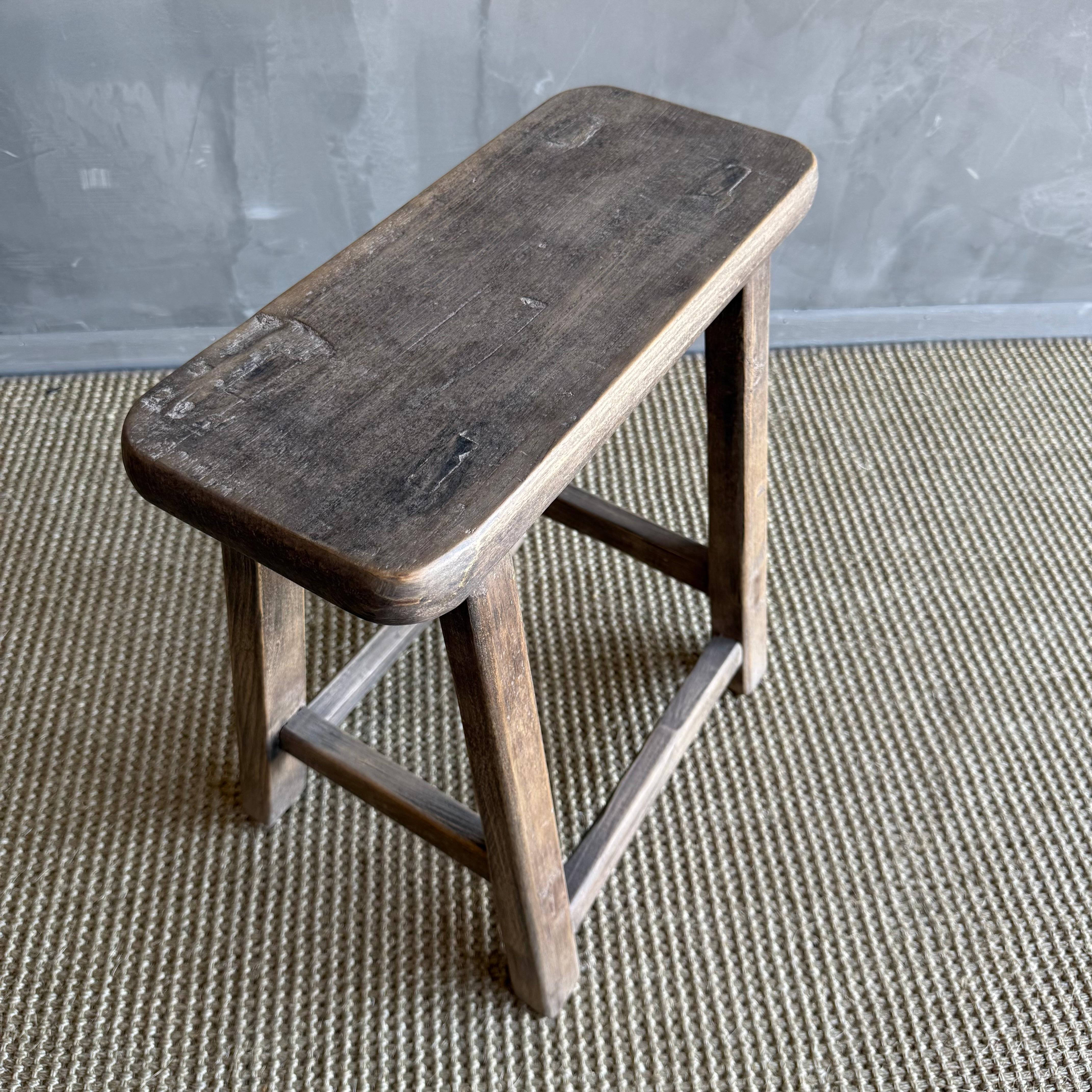 Vintage Elm Wood Stool For Sale 1