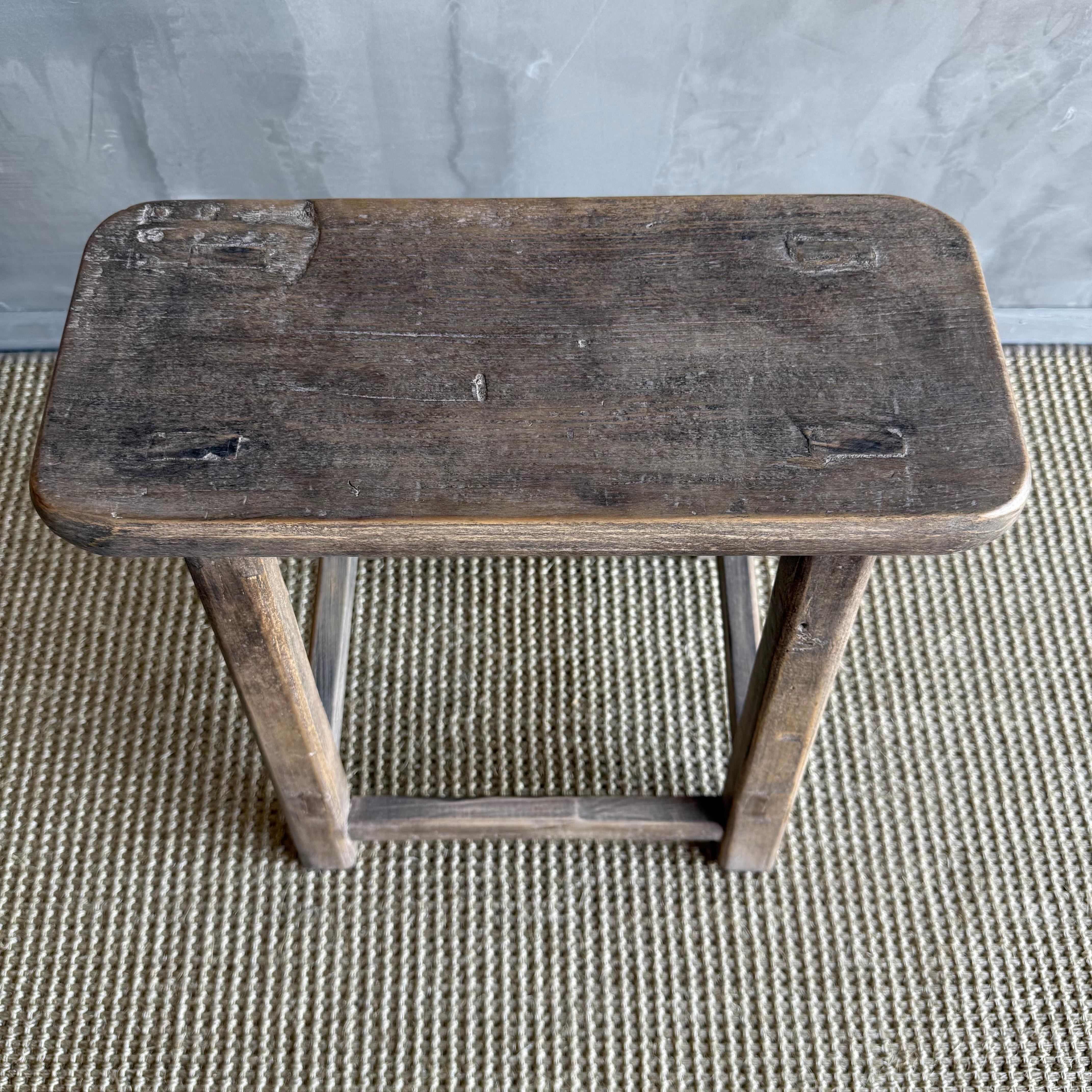 Vintage Elm Wood Stool In Good Condition For Sale In Old Town Orange, CA