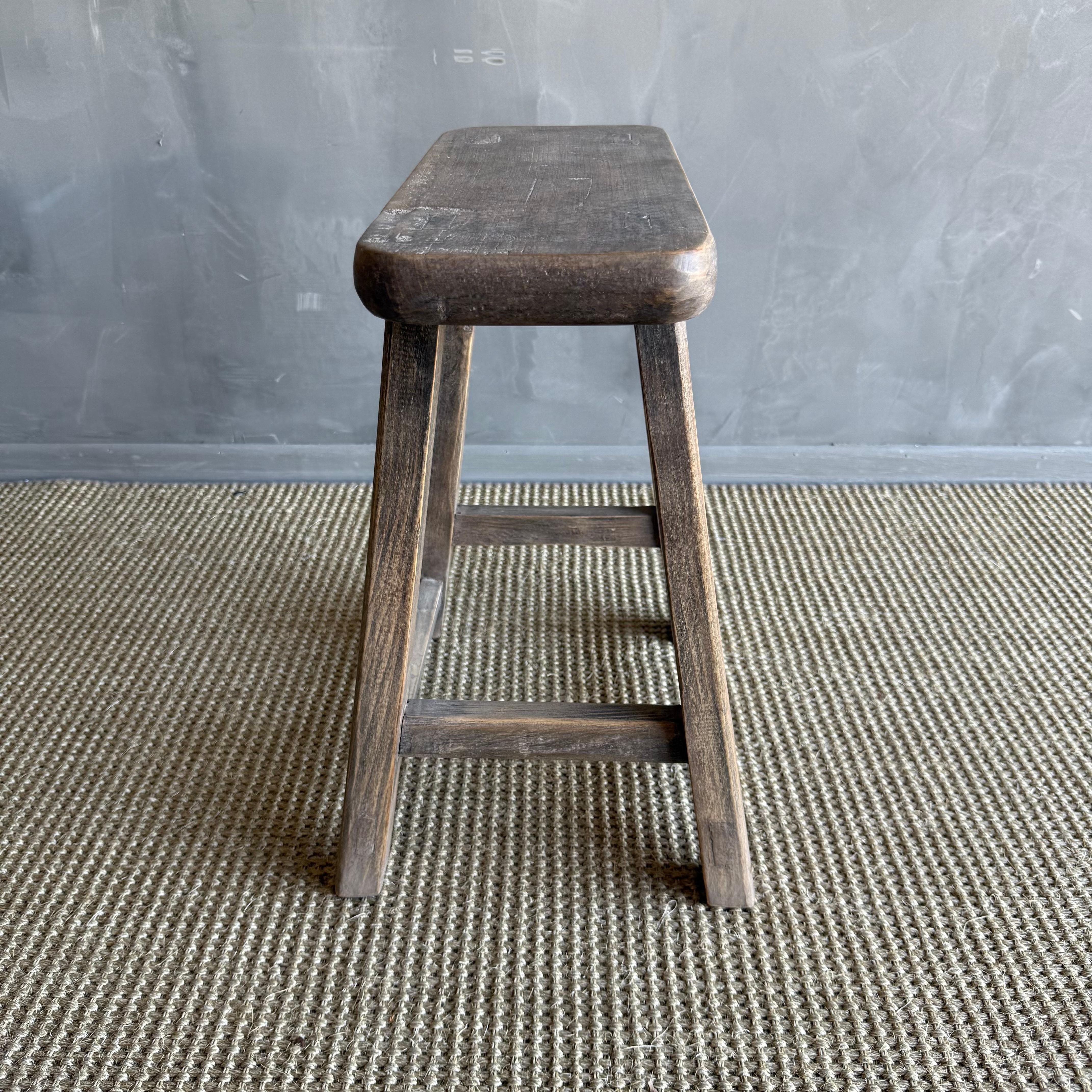 Vintage Elm Wood Stool For Sale 2