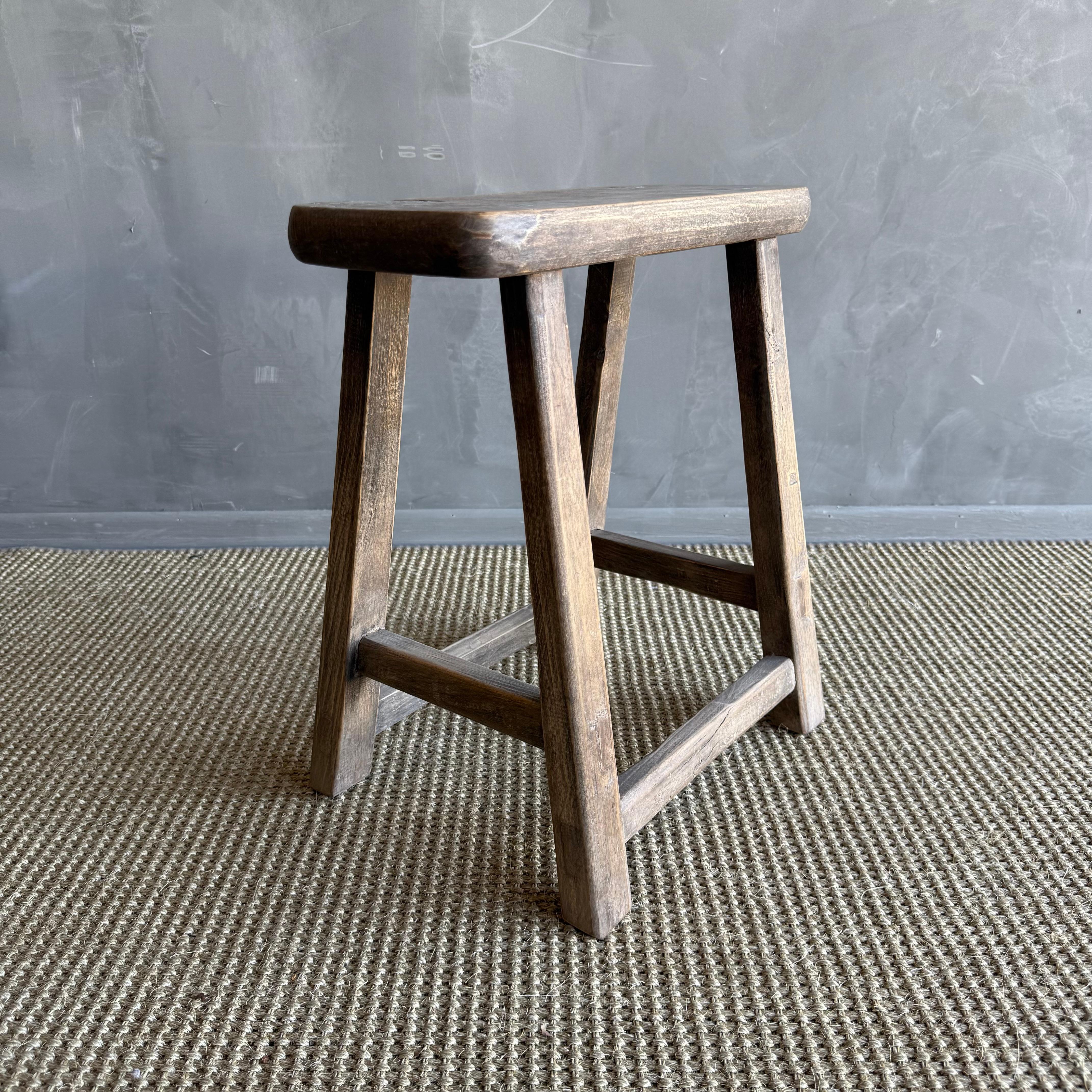 20th Century Vintage Elm Wood Stool For Sale