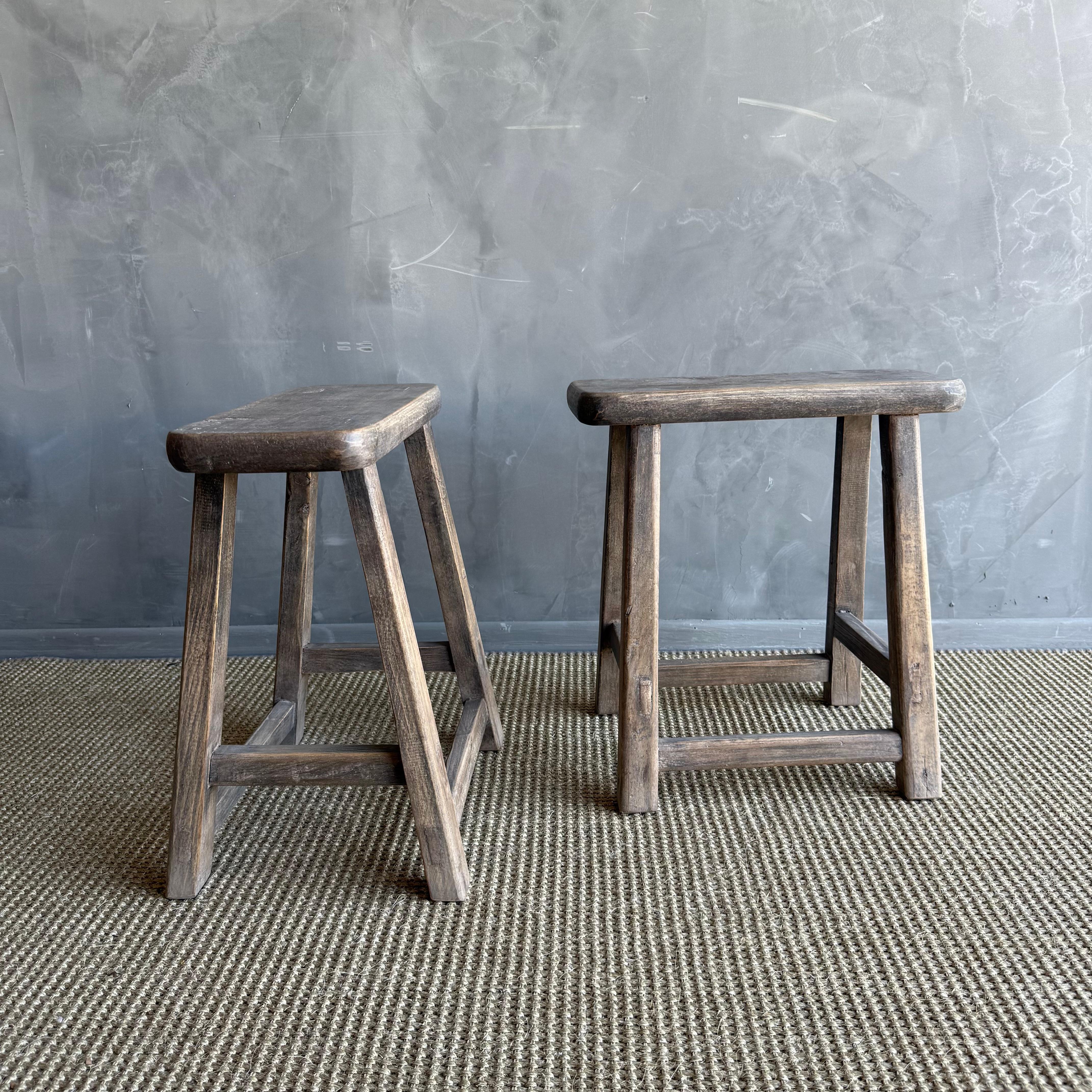 Vintage Elm Wood Stool For Sale 3