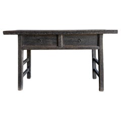 Vintage Elm Wood Console Painted Finish with 2 Drawers
