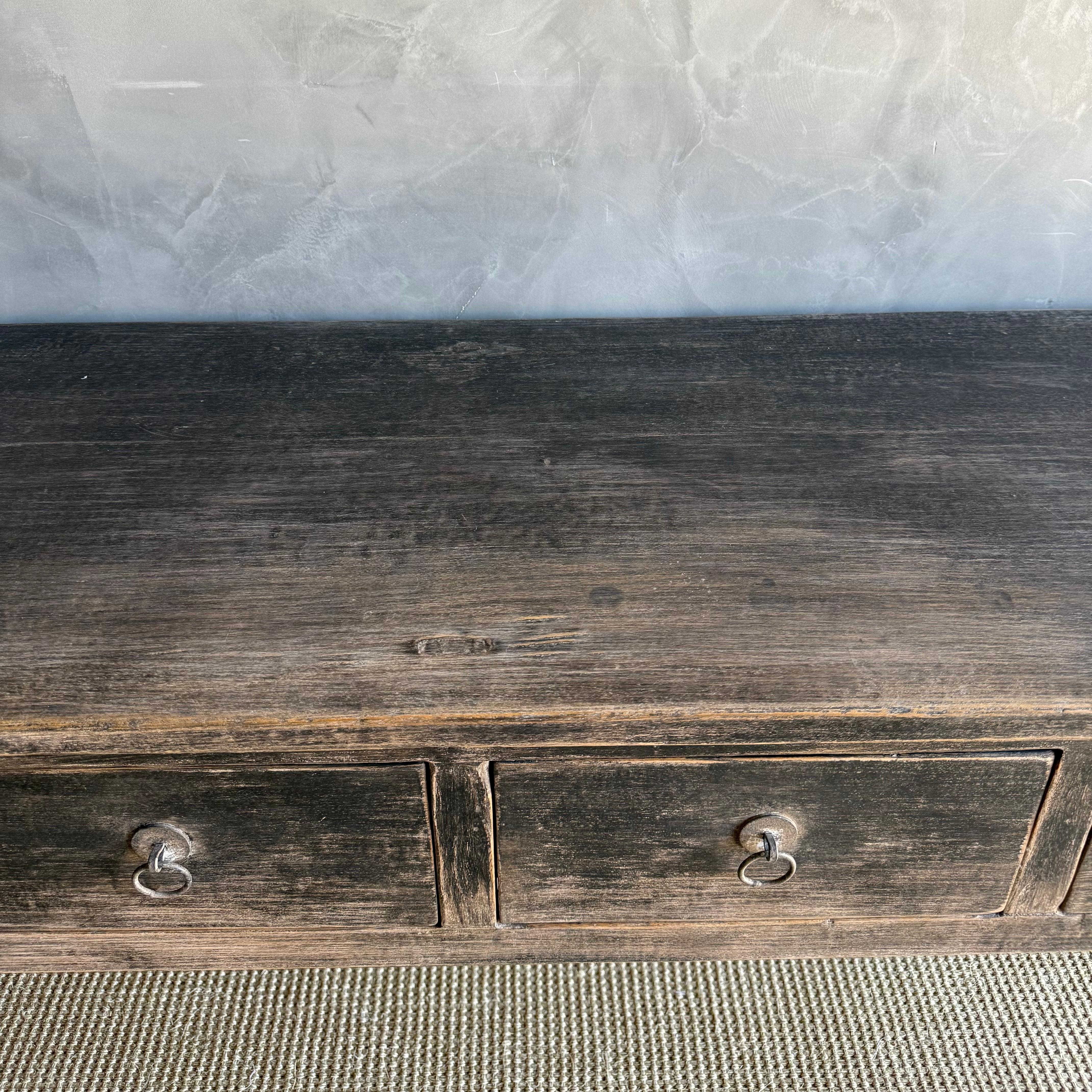 20th Century Vintage Elm Wood Console Painted Finish with 4 Drawers For Sale