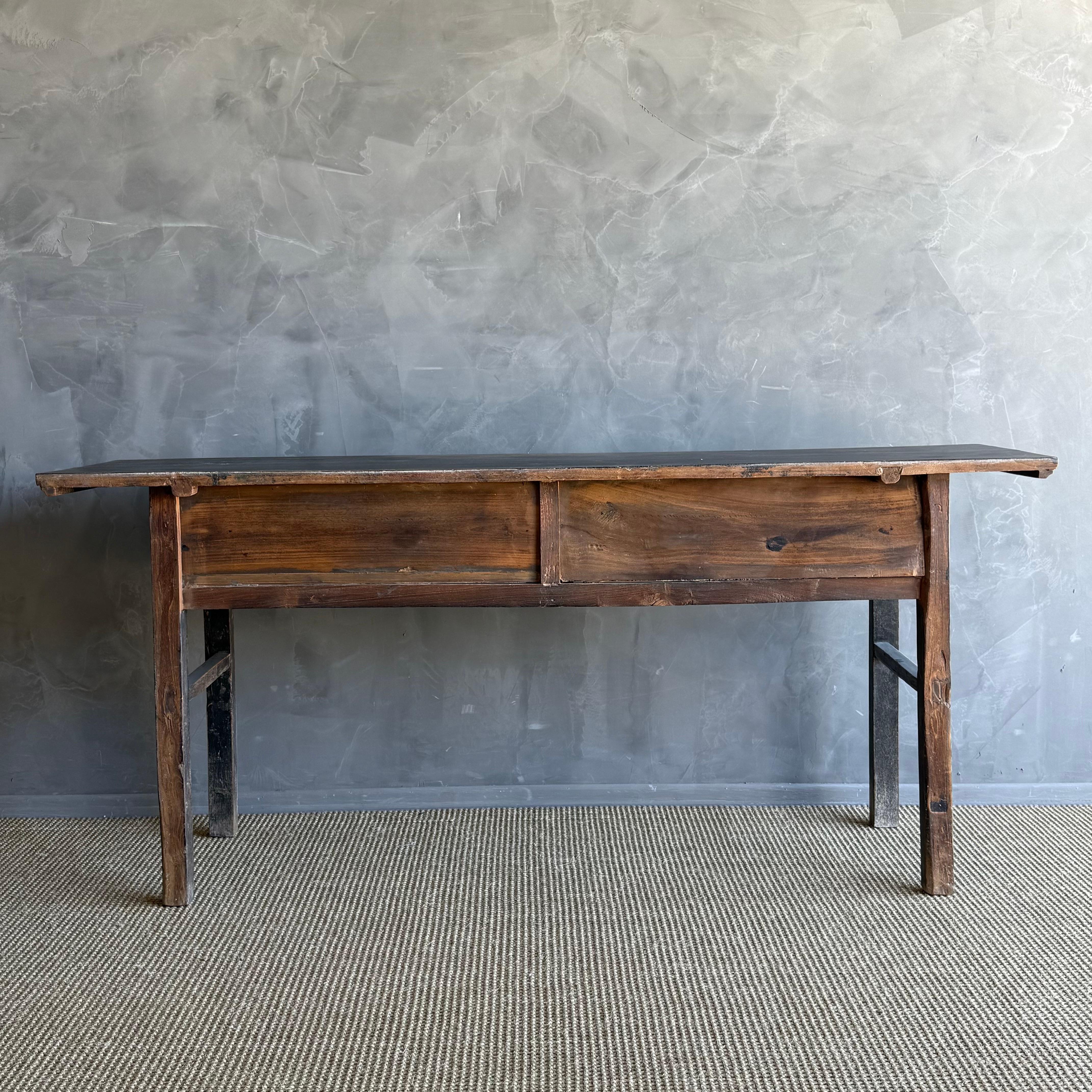 Vintage Elm Wood Console Painted Finish with 4 Drawers For Sale 5
