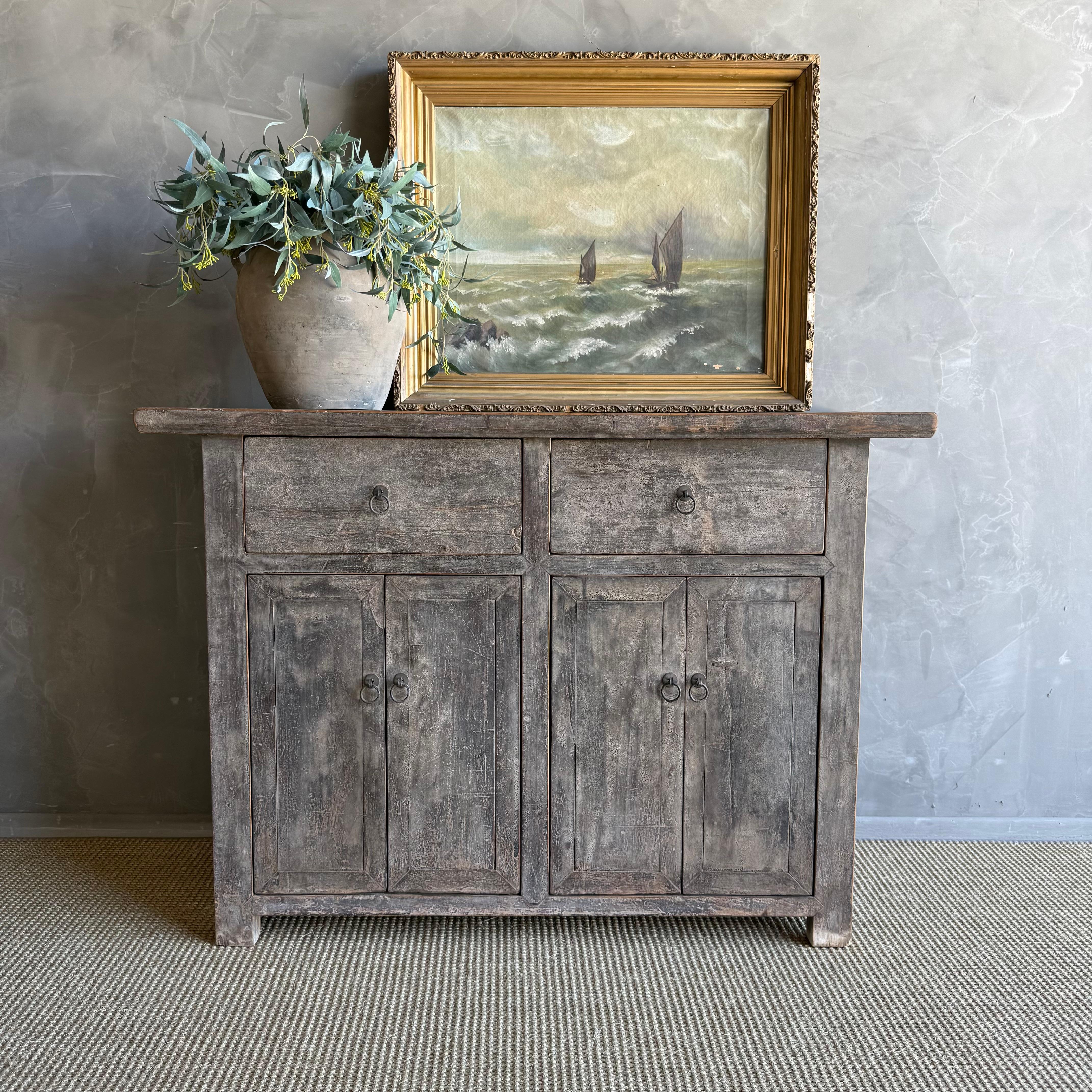 Vintage Painted Sideboard Cabinet with 2 Drawers For Sale 5