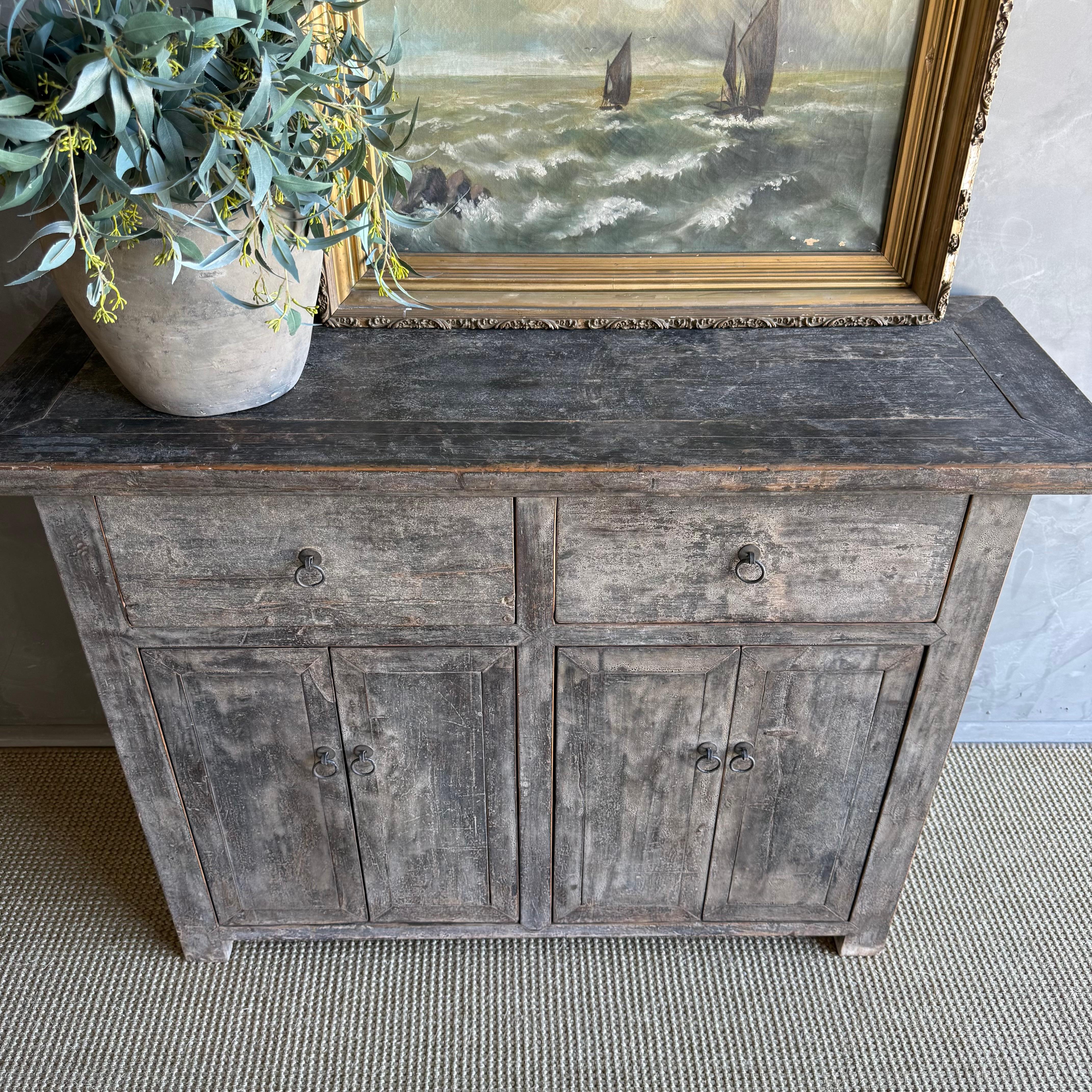 Vintage Painted Sideboard Cabinet with 2 Drawers In Good Condition For Sale In Old Town Orange, CA
