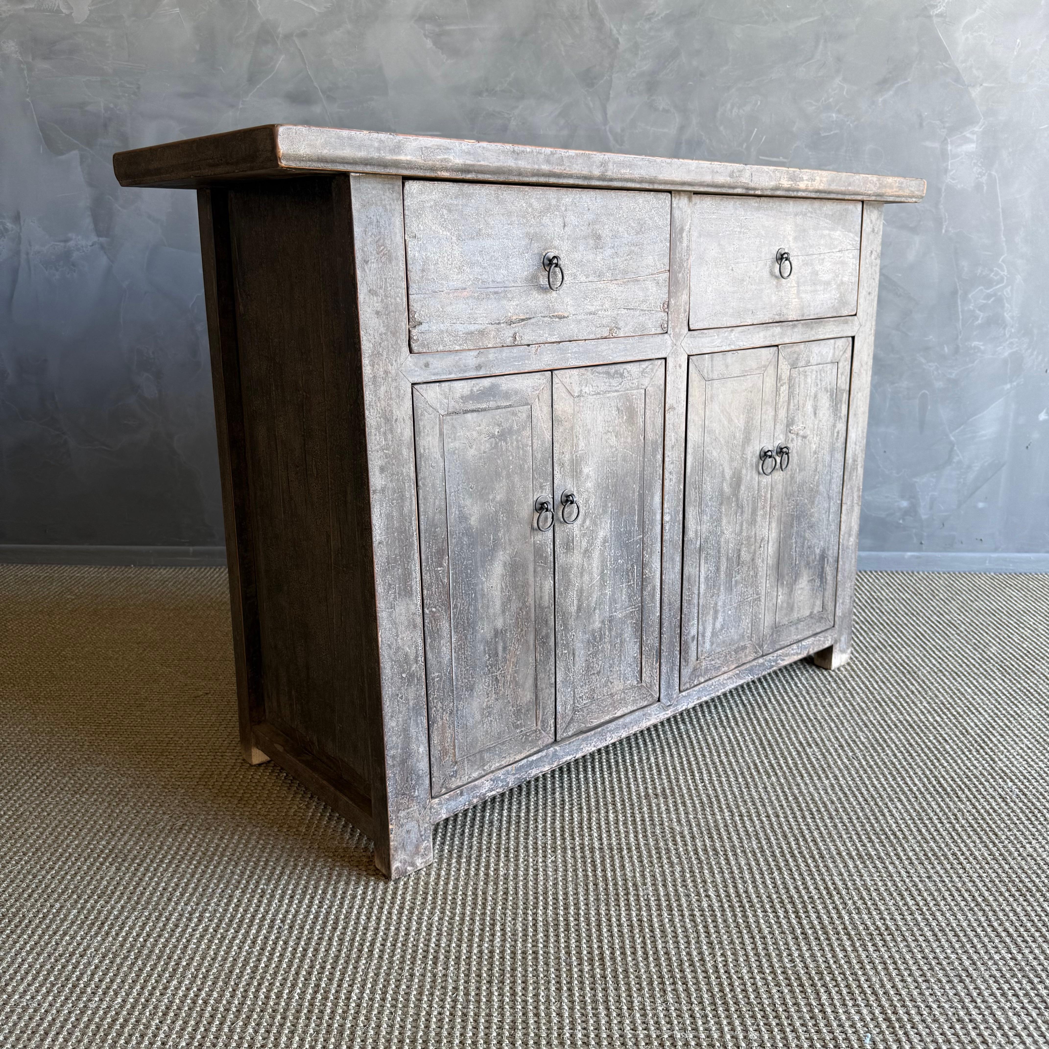 Elm Vintage Painted Sideboard Cabinet with 2 Drawers For Sale