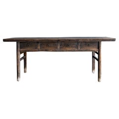 Vintage Elm Wood Painted Console with Drawers