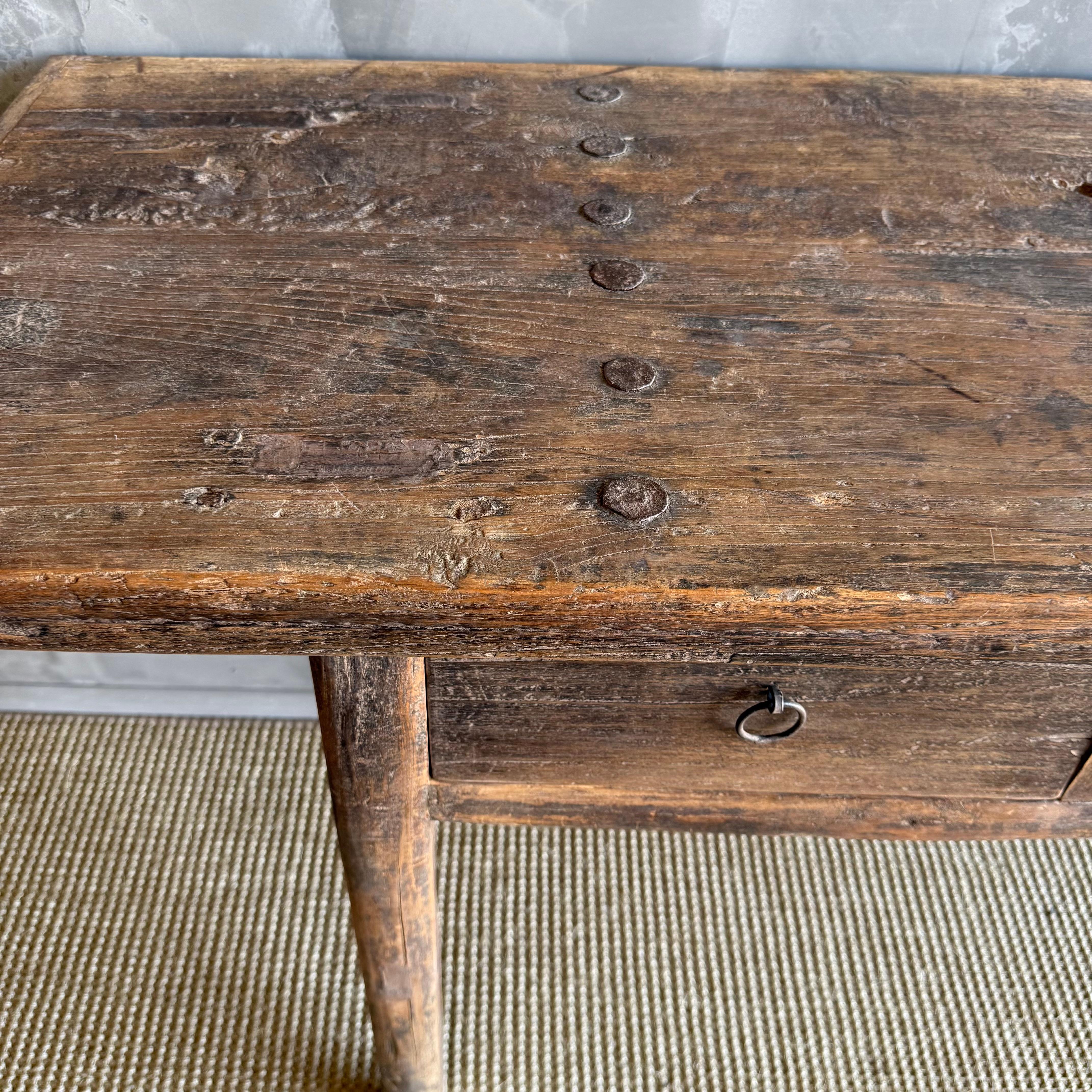 20th Century Vintage Elm Wood Painted Console with Drawers For Sale