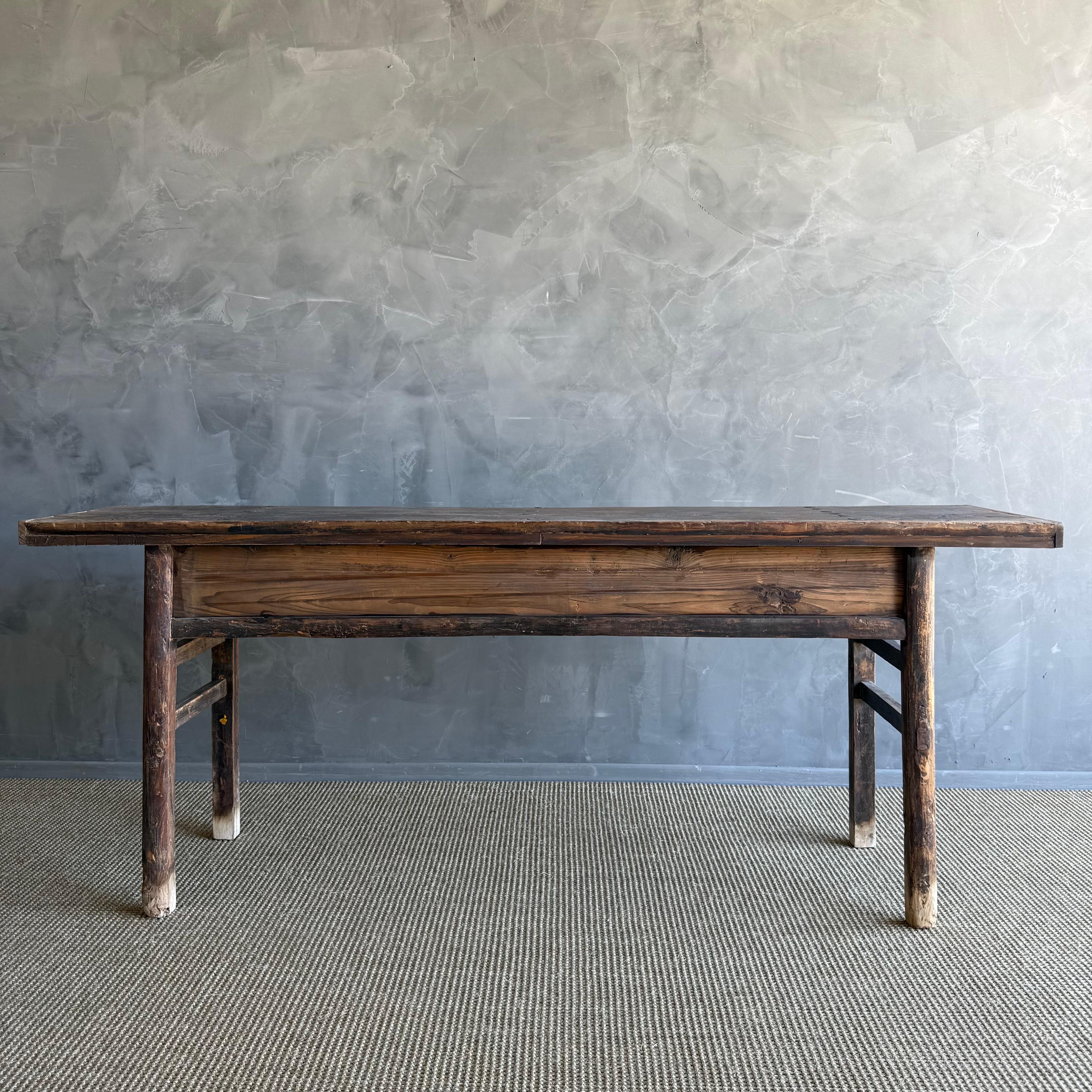 Vintage Elm Wood Painted Console with Drawers For Sale 4