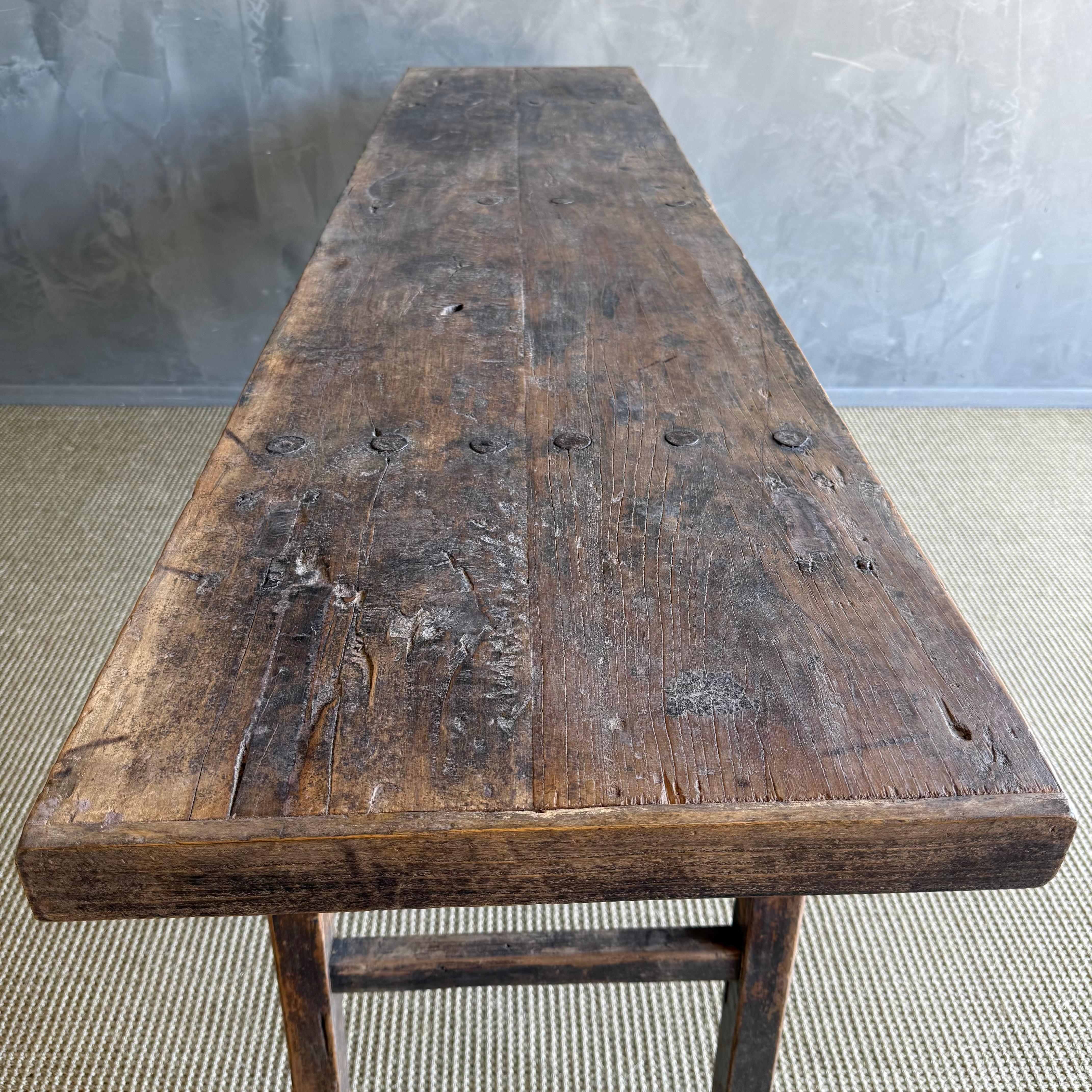 Vintage Elm Wood Painted Console with Drawers For Sale 3