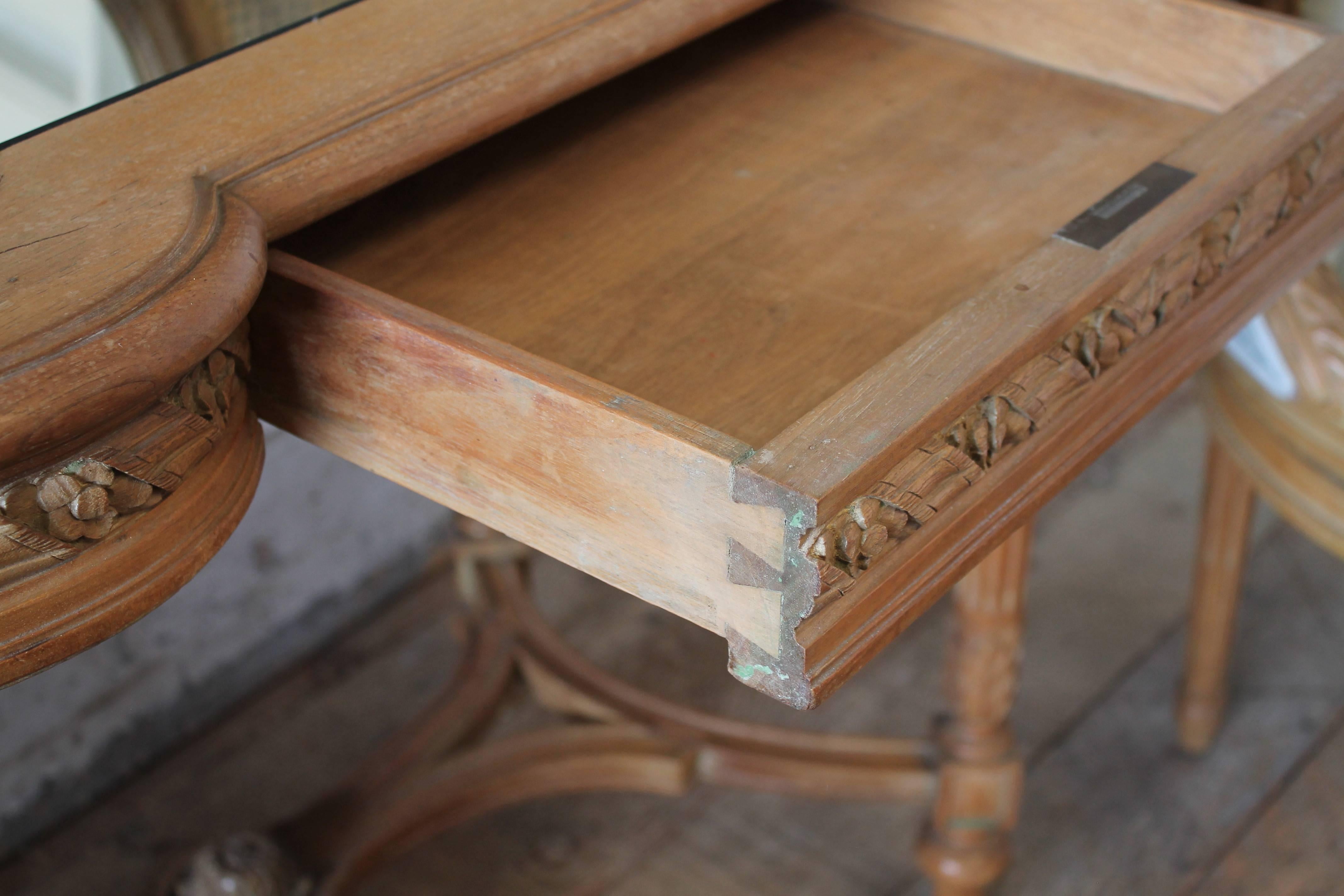 Louis XVI 19th Century Antique French Walnut Cane Vanity & Linen Swivel Chair 