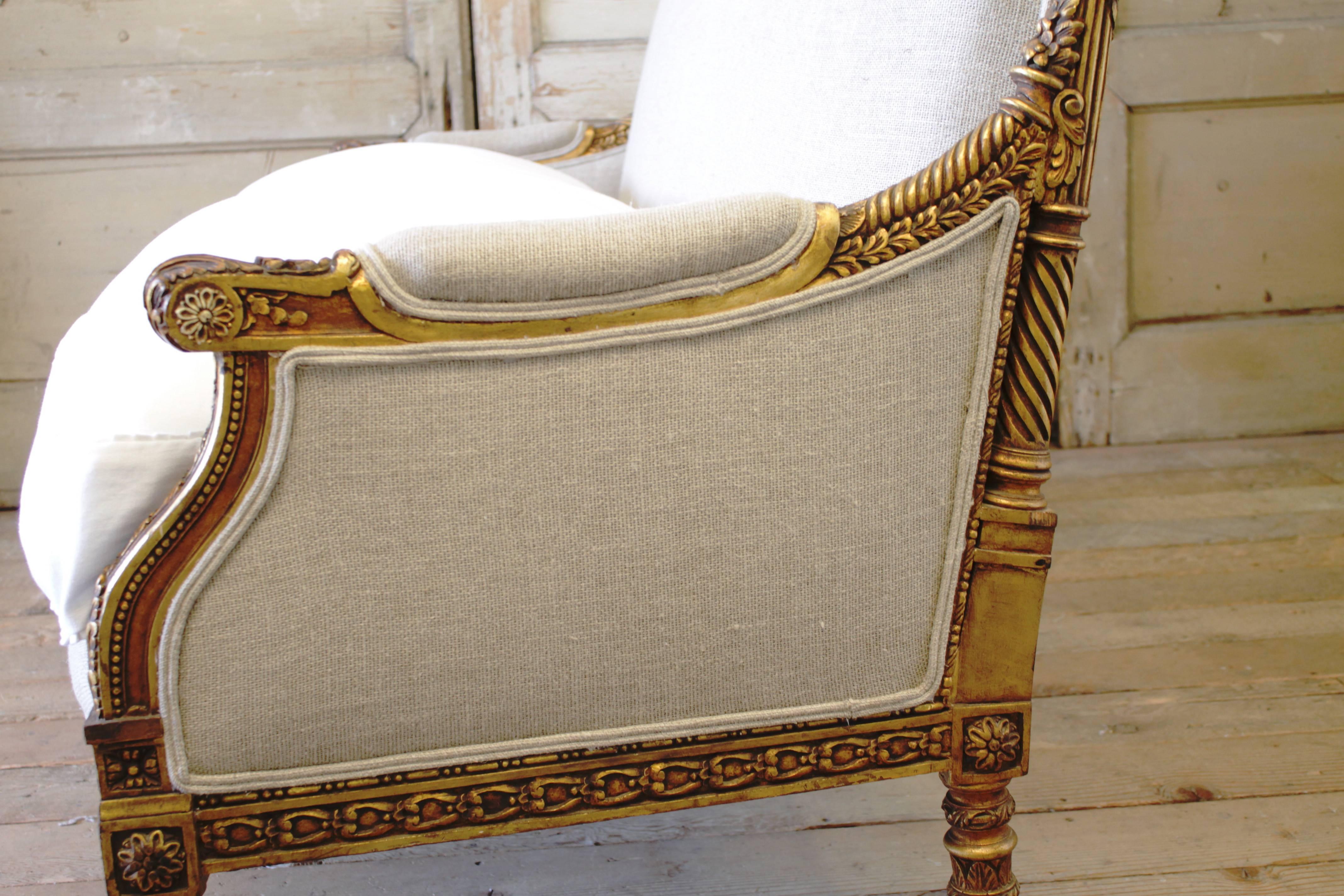 Louis XVI Style Giltwood French Sofa Settee in Irish Linen 2