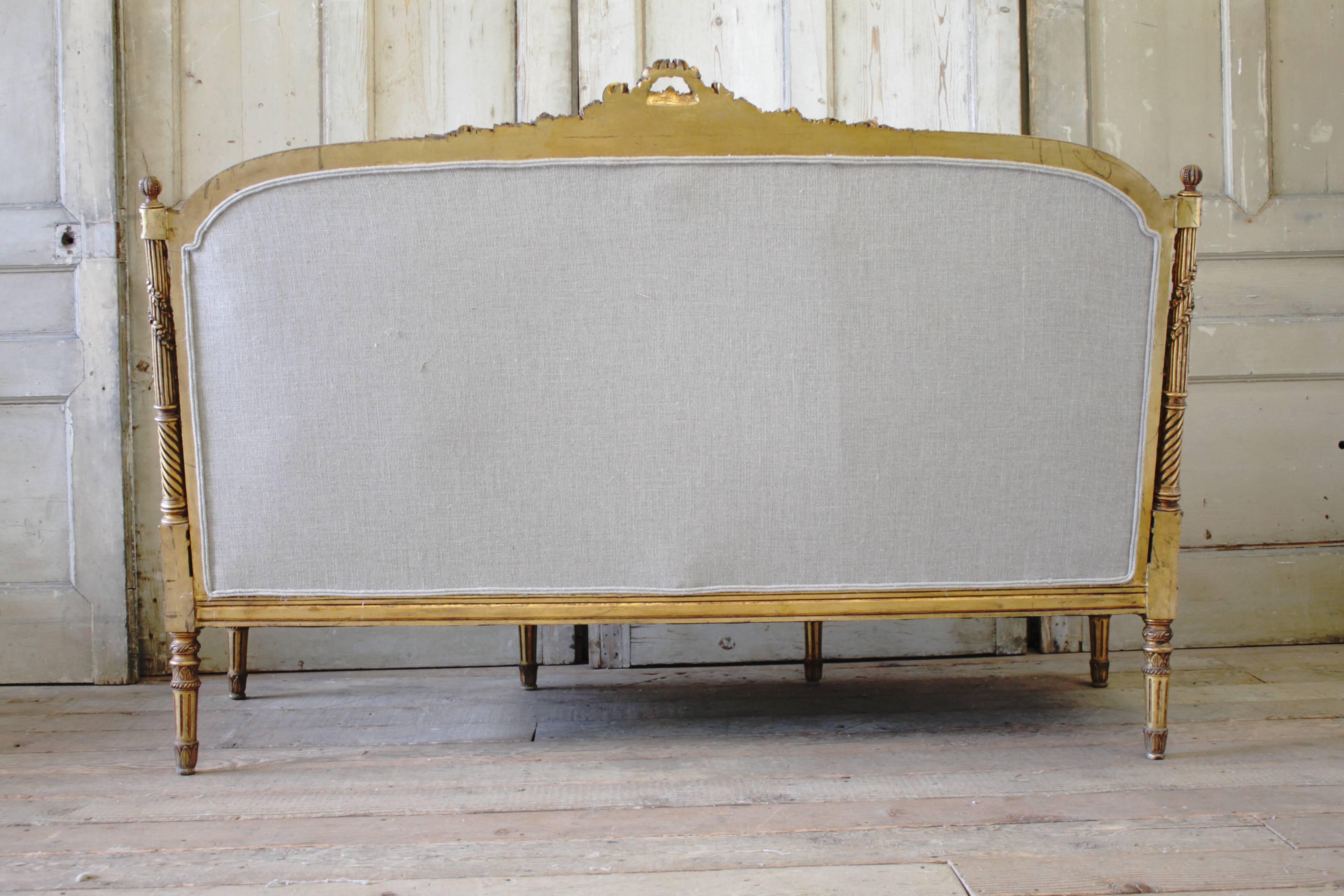 Louis XVI Style Giltwood French Sofa Settee in Irish Linen 4