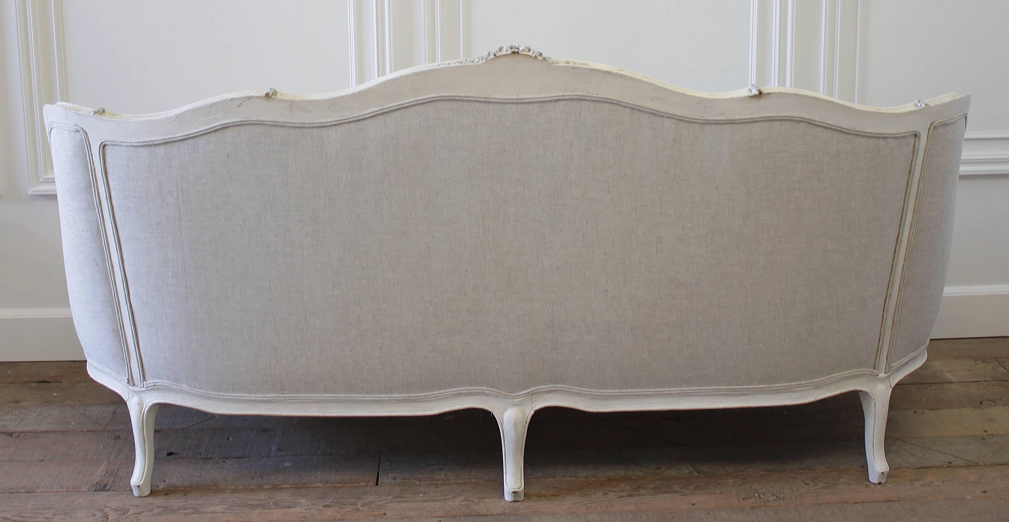 19th Century Antique Painted French Sofa in the Louis XV Style Upholstered in Belgian Linen