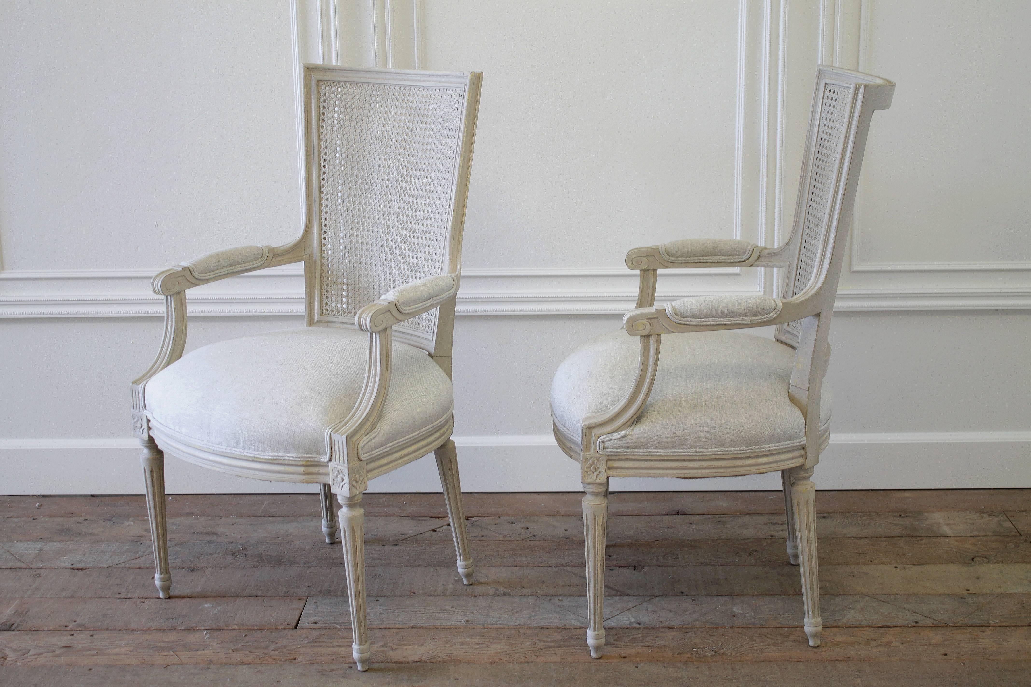 Set of 11 Painted Antique Louis XVI Style Cane and Upholstered Dining Chairs 1